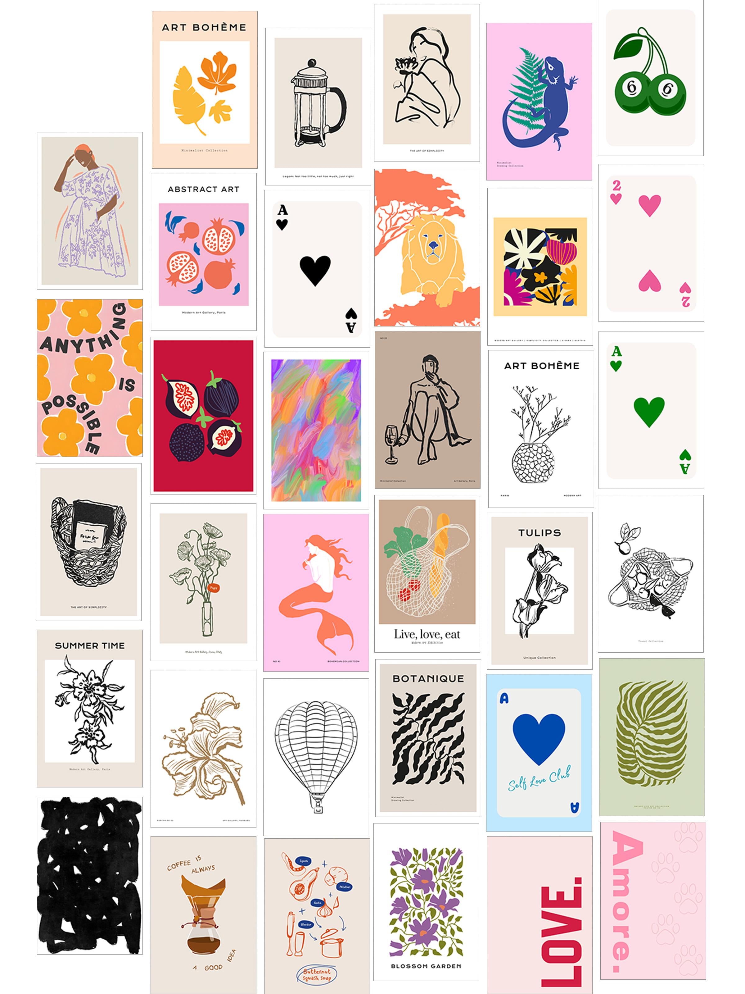 Poster Seti - Karışık Kolaj Poster Seti - 35 Adet Çerçevesiz Poster 10*15cm - Yapışkan Hediyeli