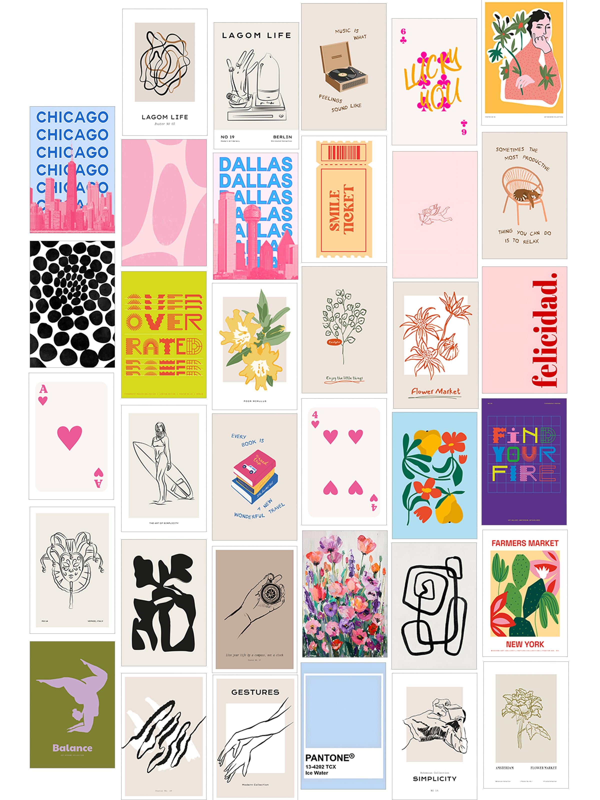 Poster Seti - Karışık Kolaj Poster Seti - 35 Adet Çerçevesiz Poster 10*15cm - Yapışkan Hediyeli