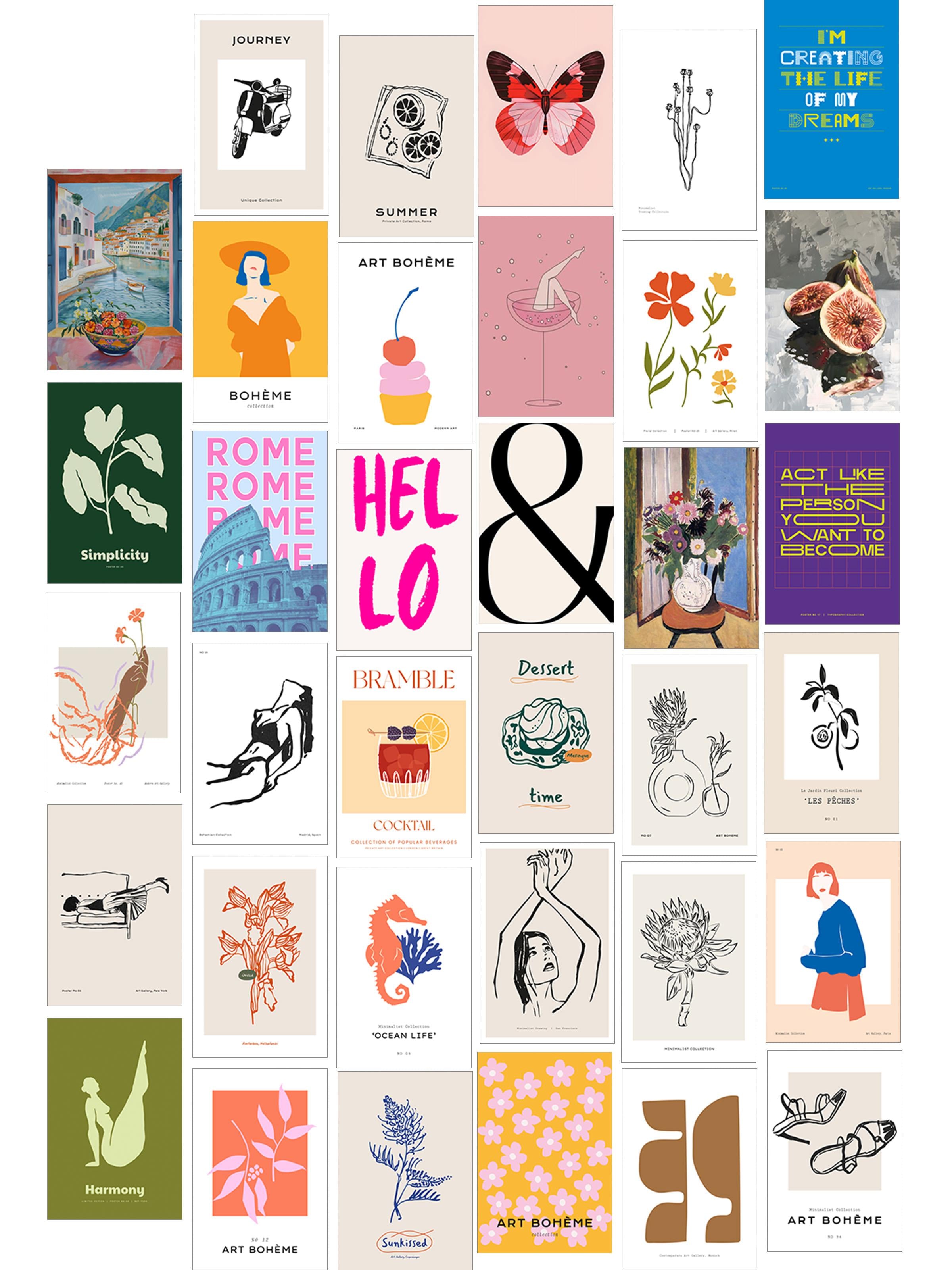 Poster Seti - Karışık Kolaj Poster Seti - 35 Adet Çerçevesiz Poster 10*15cm - Yapışkan Hediyeli