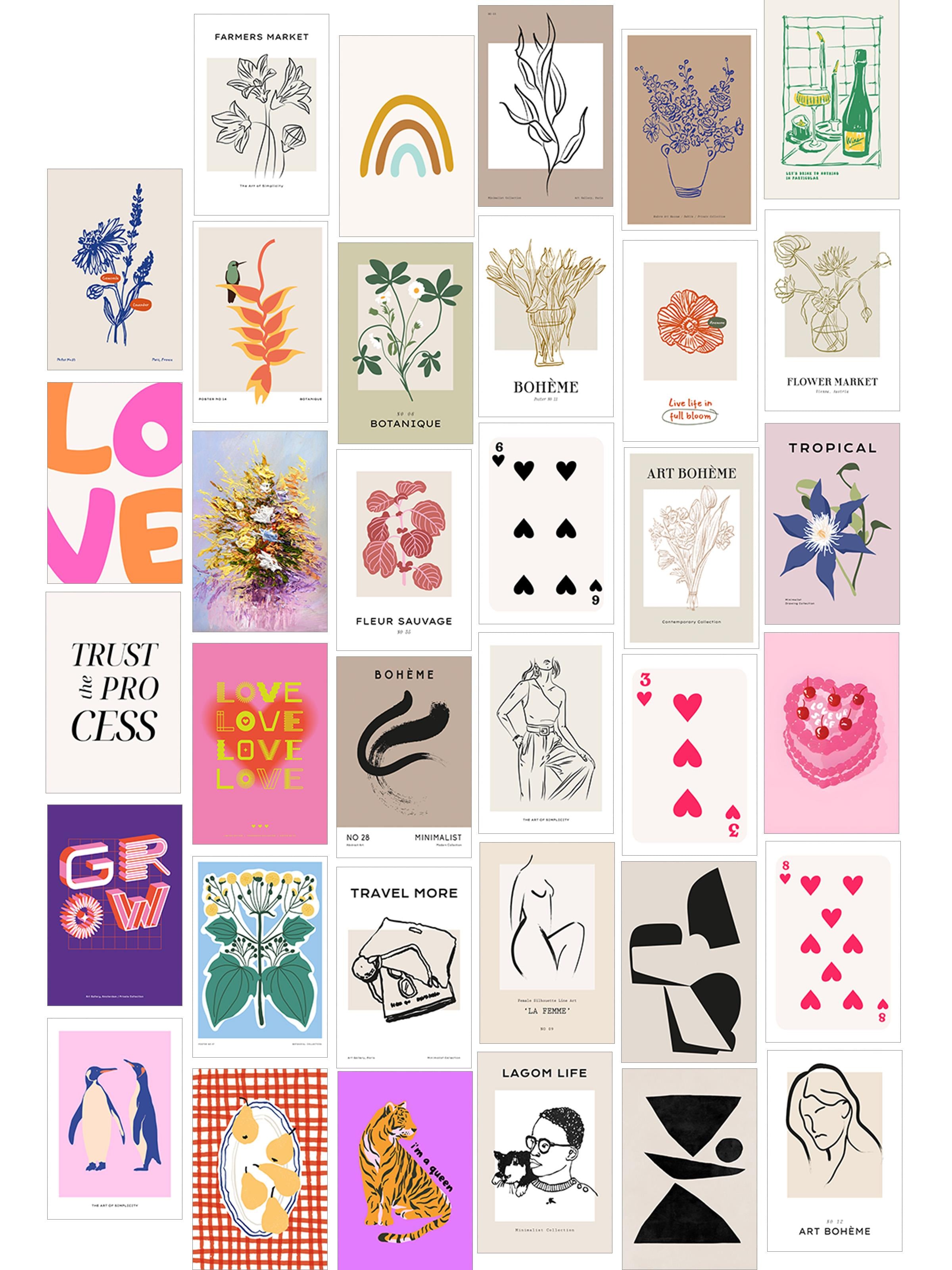 Poster Seti - Karışık Kolaj Poster Seti - 35 Adet Çerçevesiz Poster 10*15cm - Yapışkan Hediyeli