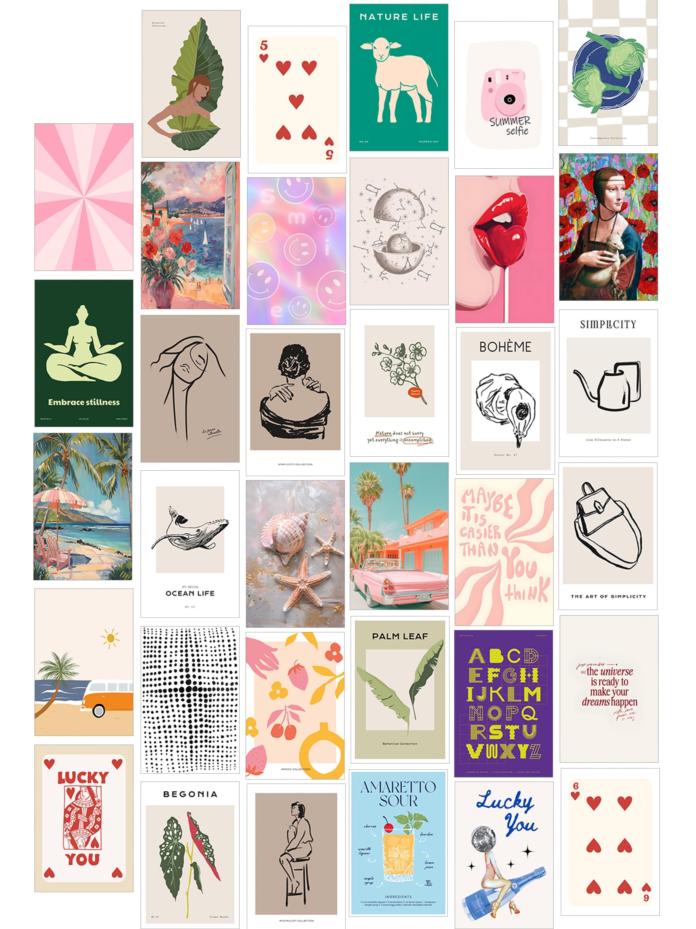 Poster Seti - Karışık Kolaj Poster Seti - 35 Adet Çerçevesiz Poster 10*15cm - Yapışkan Hediyeli