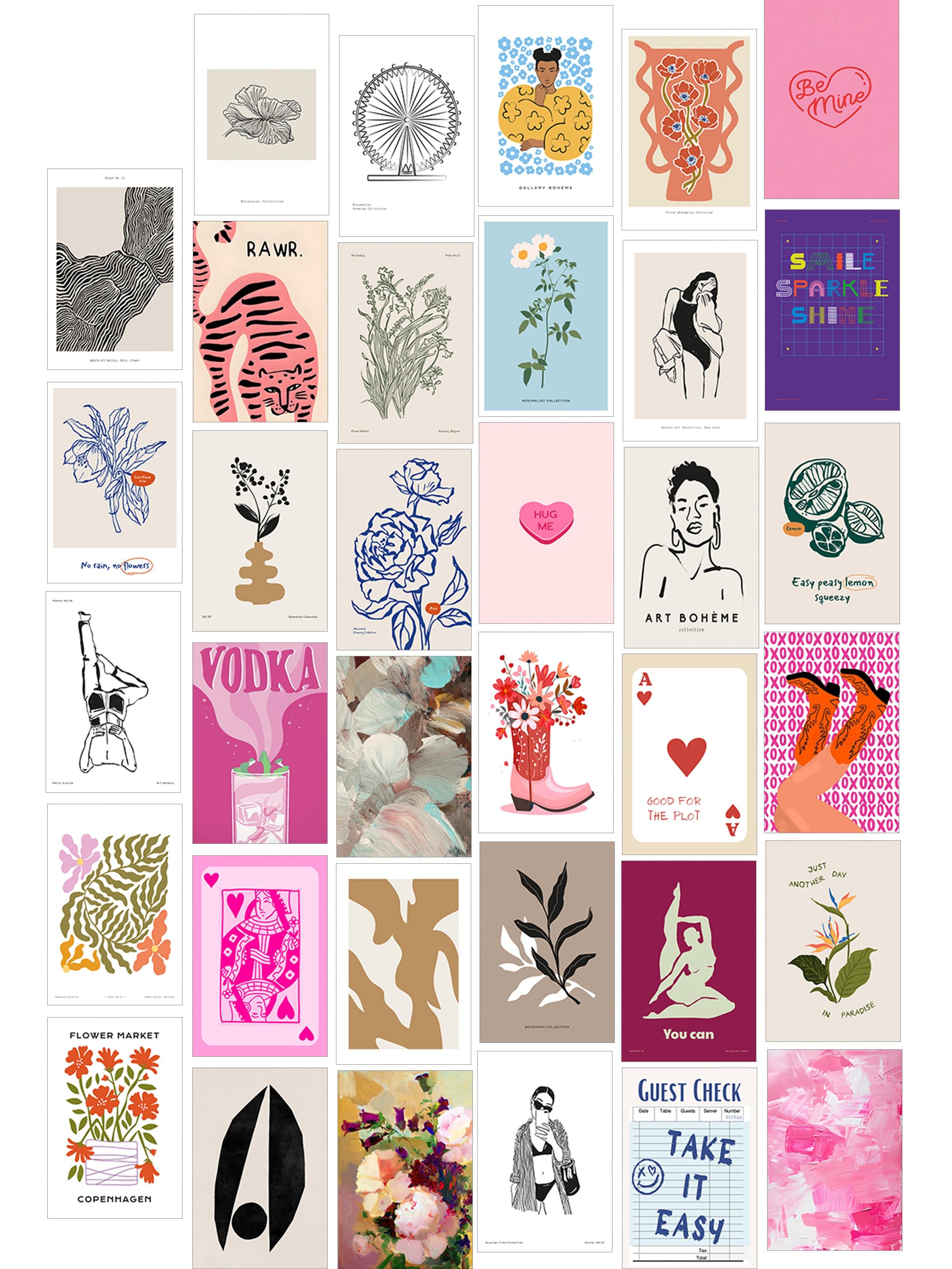 Poster Seti - Karışık Kolaj Poster Seti - 35 Adet Çerçevesiz Poster 10*15cm - Yapışkan Hediyeli