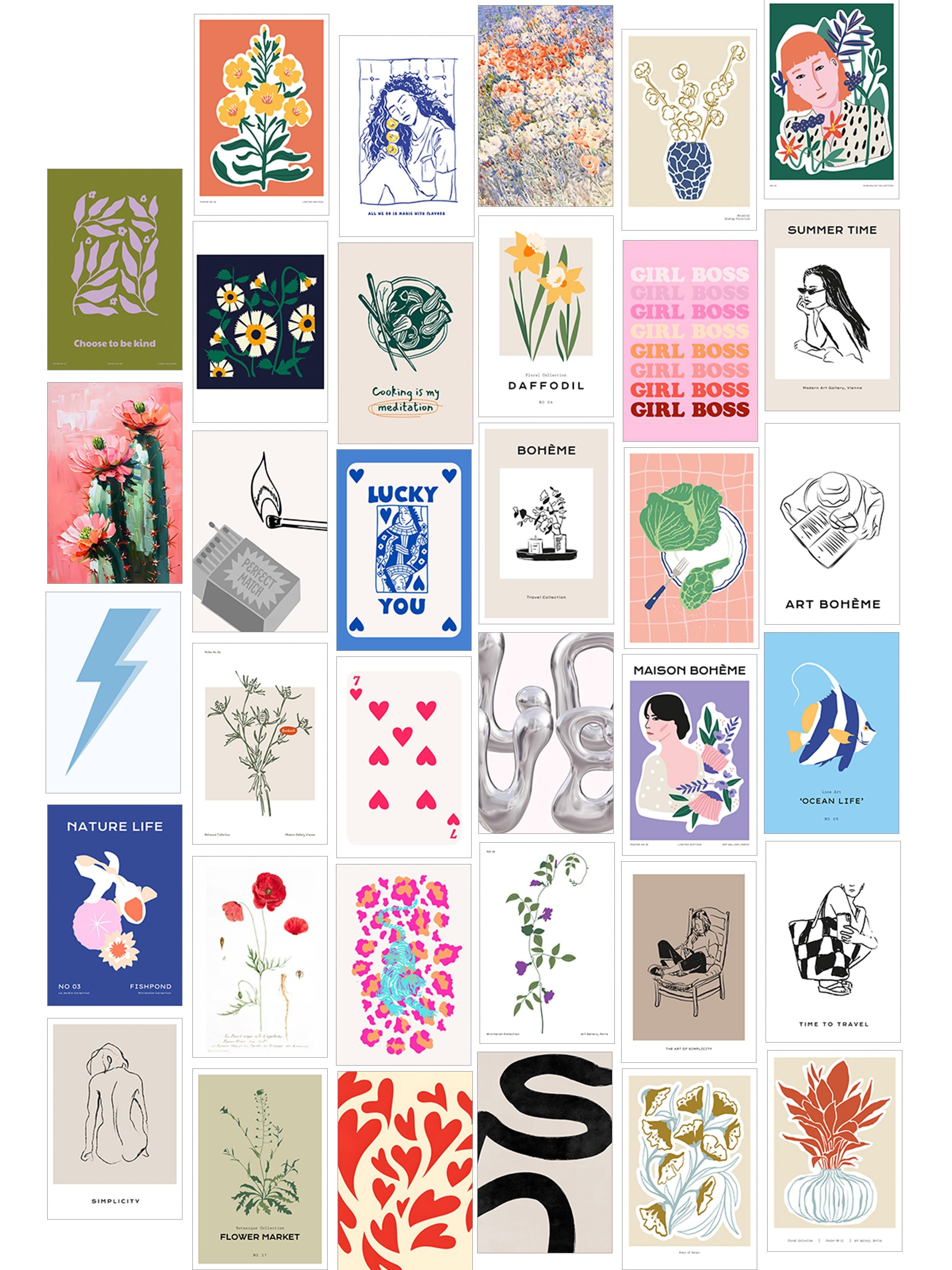 Poster Seti - Karışık Kolaj Poster Seti - 35 Adet Çerçevesiz Poster 10*15cm - Yapışkan Hediyeli