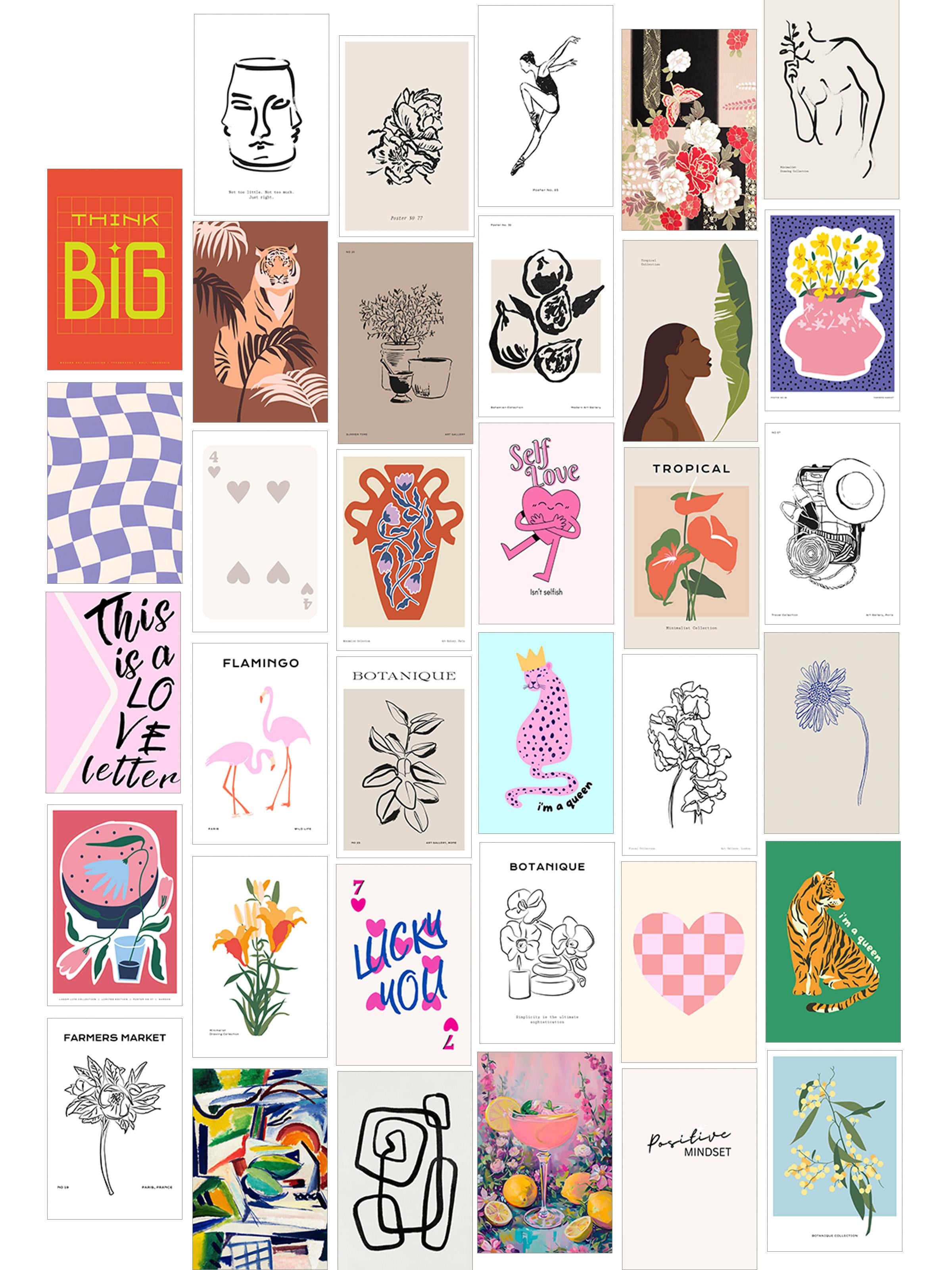 Poster Seti - Karışık Kolaj Poster Seti - 35 Adet Çerçevesiz Poster 10*15cm - Yapışkan Hediyeli