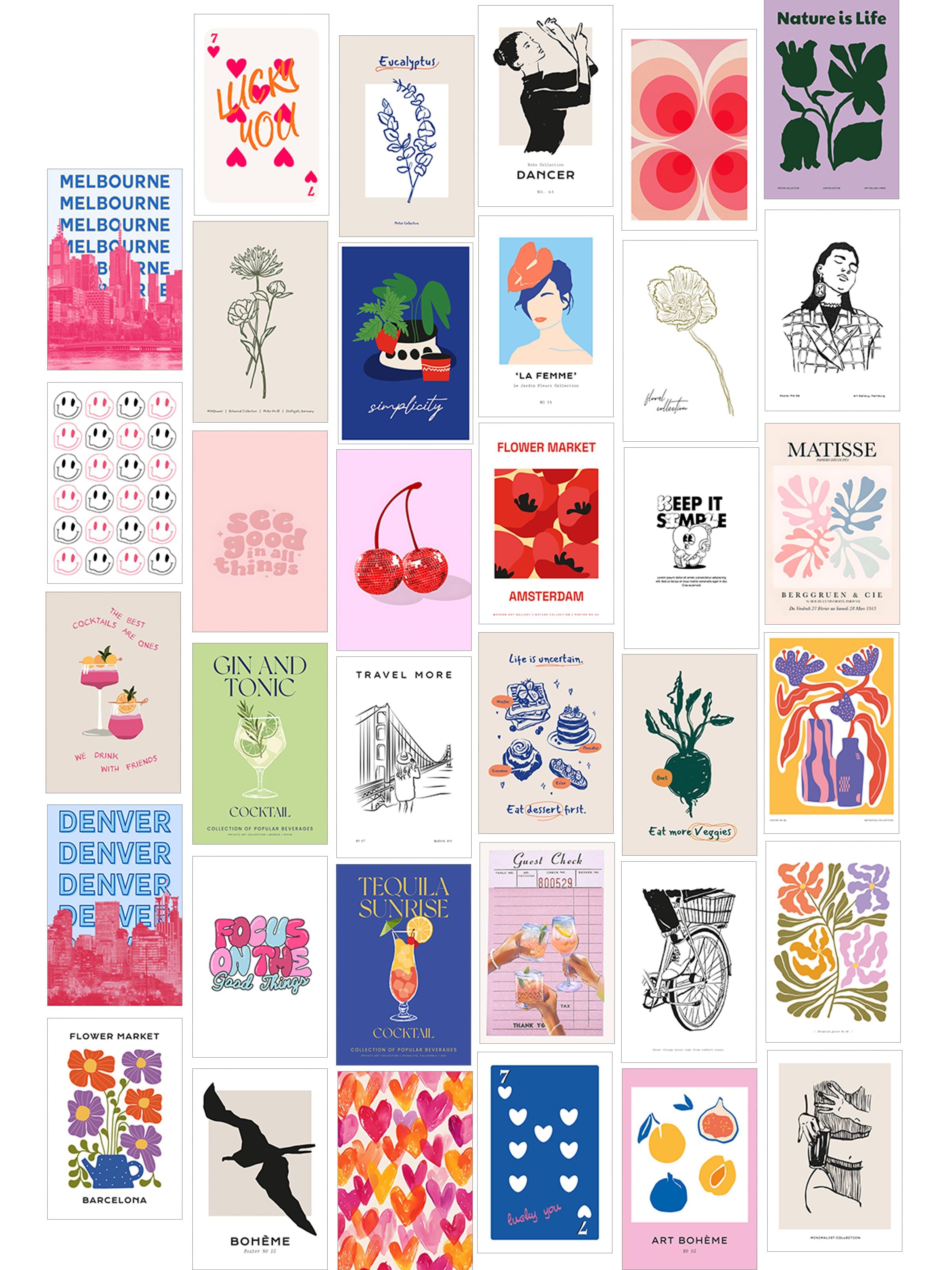 Poster Seti - Karışık Kolaj Poster Seti - 35 Adet Çerçevesiz Poster 10*15cm - Yapışkan Hediyeli