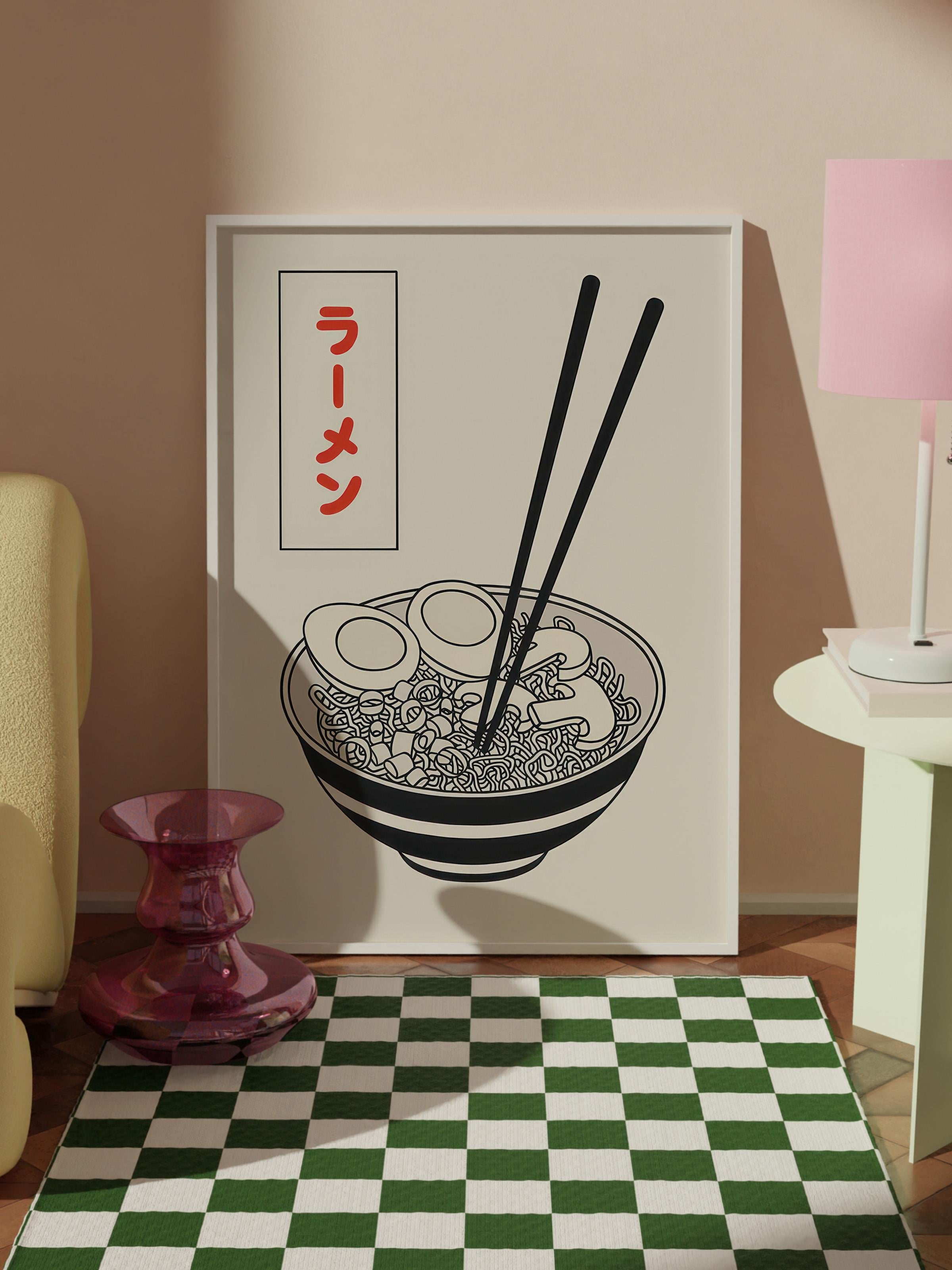 Ramen No1 Çerçeveli Tablo, Beyaz Çerçeve ve Poster, Dikey Duvar Tablosu Comfort Serisi NO:108554
