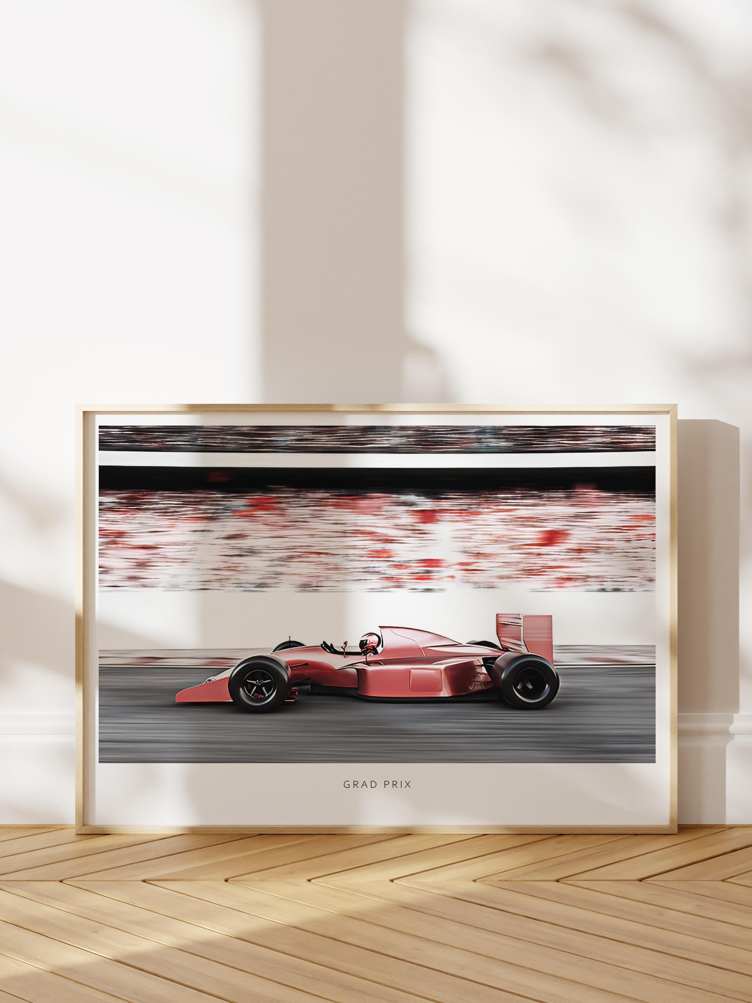 Red Race Car Poster, Çerçevesiz Duvar Posteri, Yatay Duvar Tablosu Comfort Serisi NO:108391