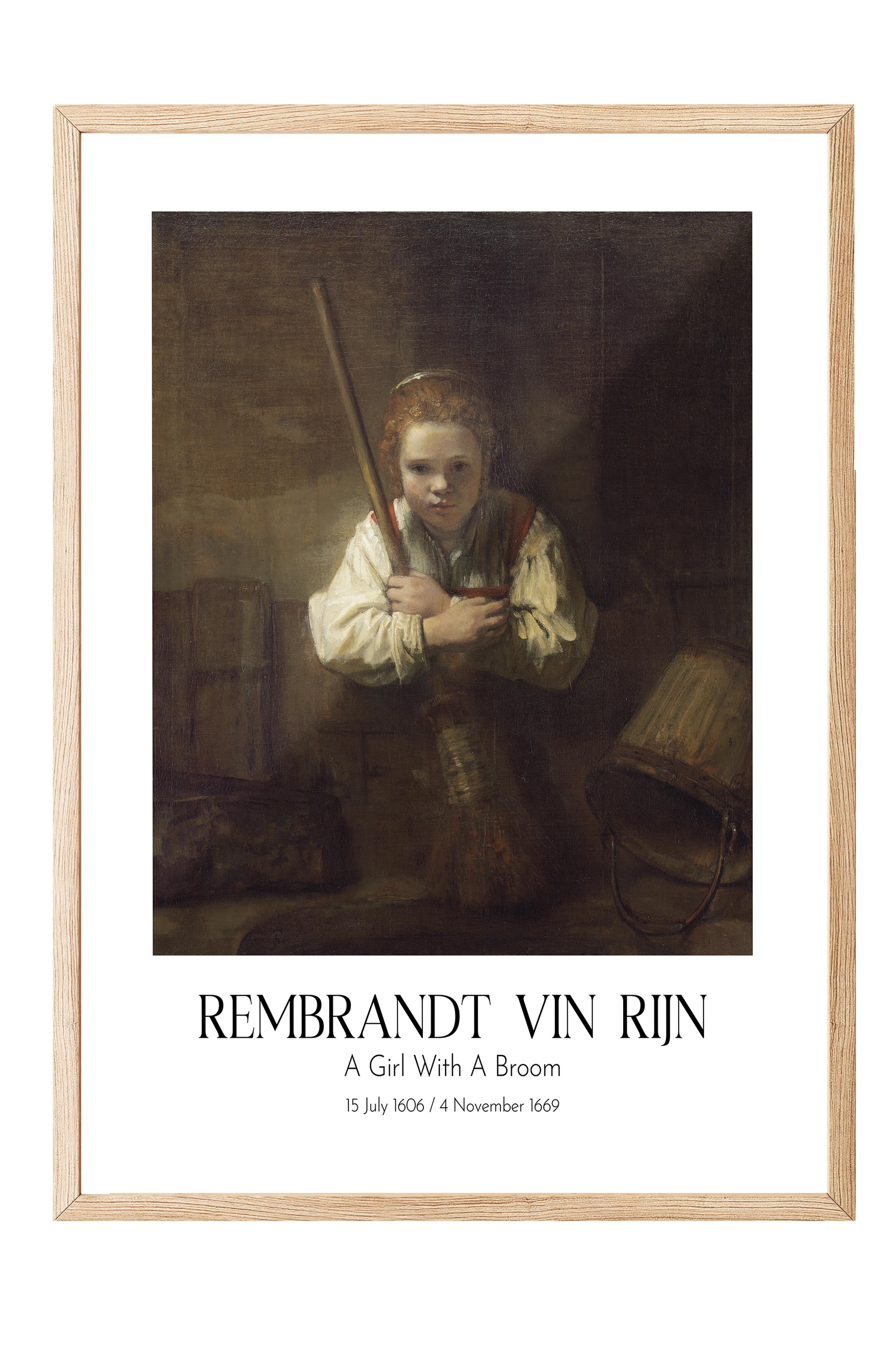Rembrandt Vin Rijn - A Girl With A Broom, Ahşap Çerçeveli Tablo, Sanat Serisi NO:112382