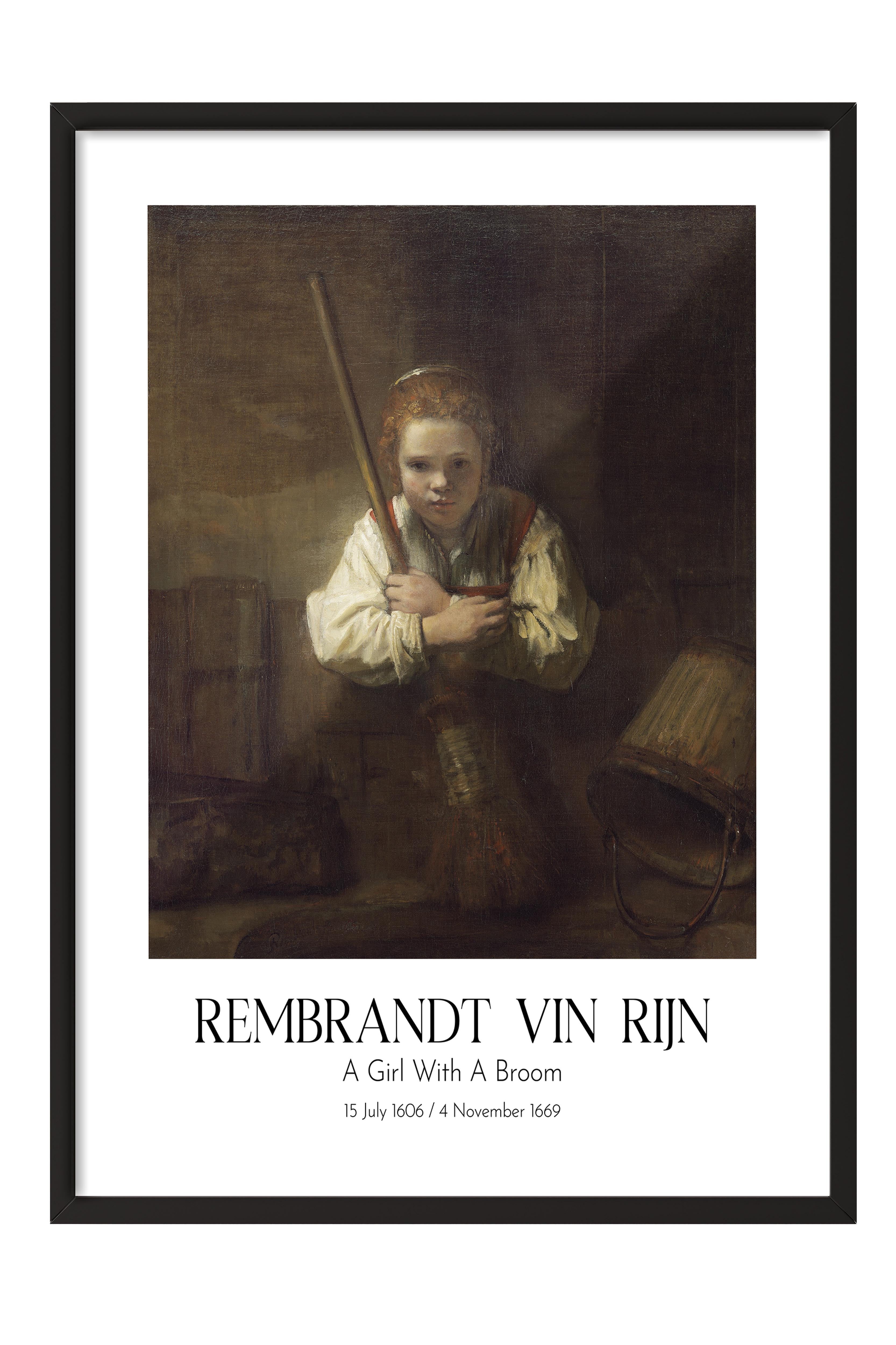 Rembrandt Vin Rijn - A Girl With A Broom, Siyah Çerçeveli Tablo, Sanat Serisi NO:112382