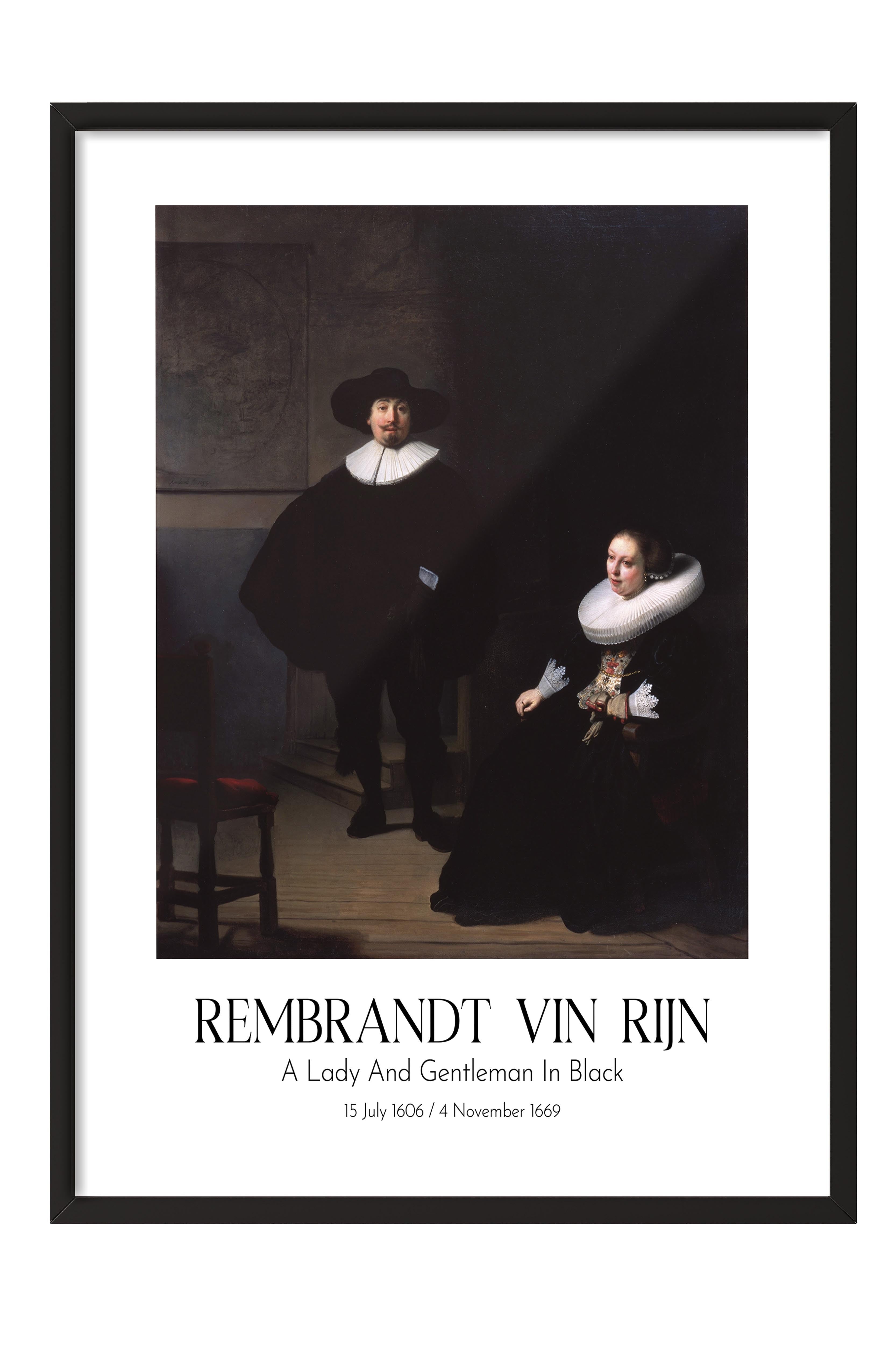Rembrandt Vin Rijn - A Lady And Gentleman In Black, Siyah Çerçeveli Tablo, Sanat Serisi NO:112383