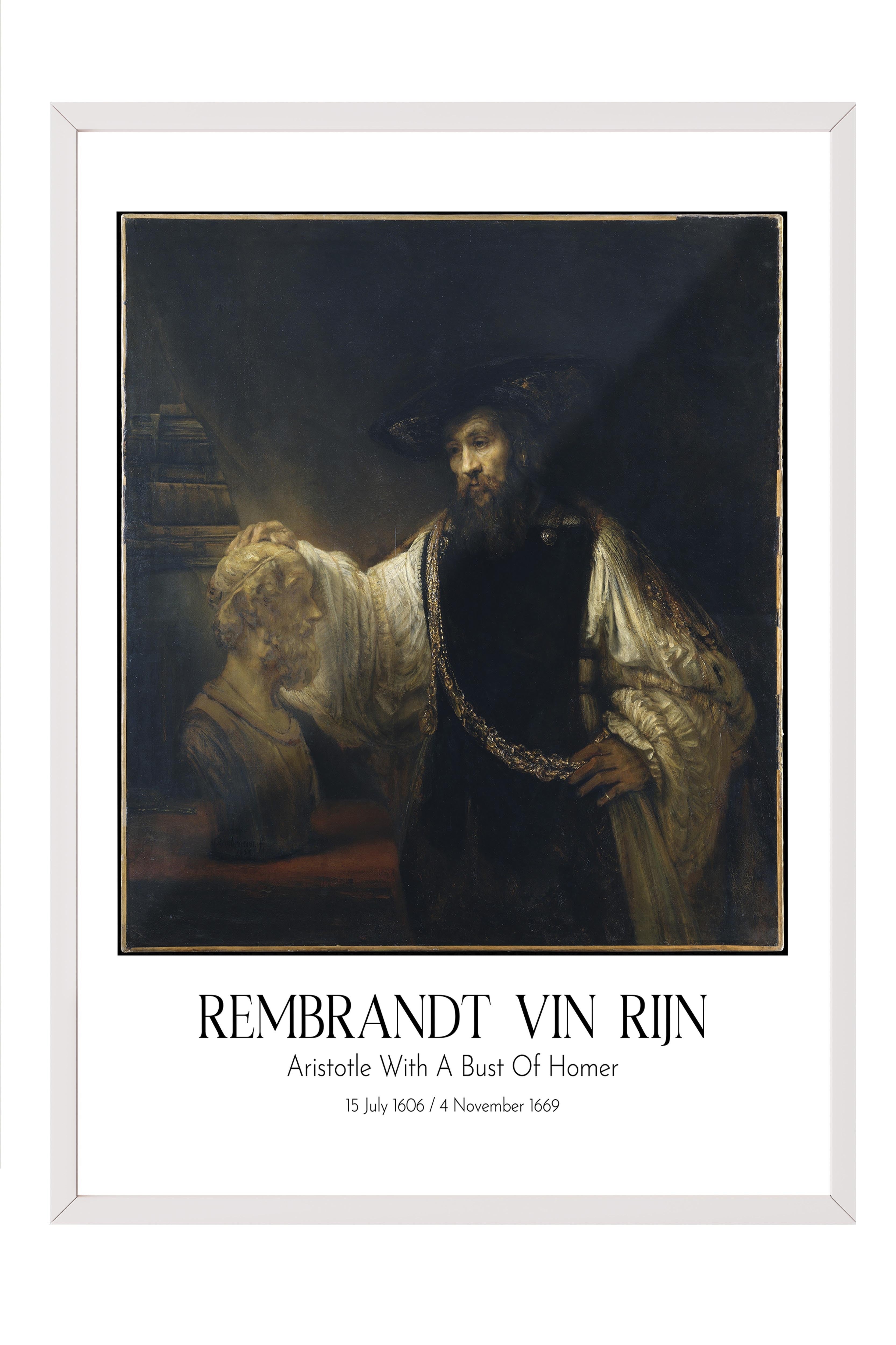Rembrandt Vin Rijn - Aristotle With A Bust Of Homer, Beyaz Çerçeveli Tablo, Sanat Serisi NO:112384