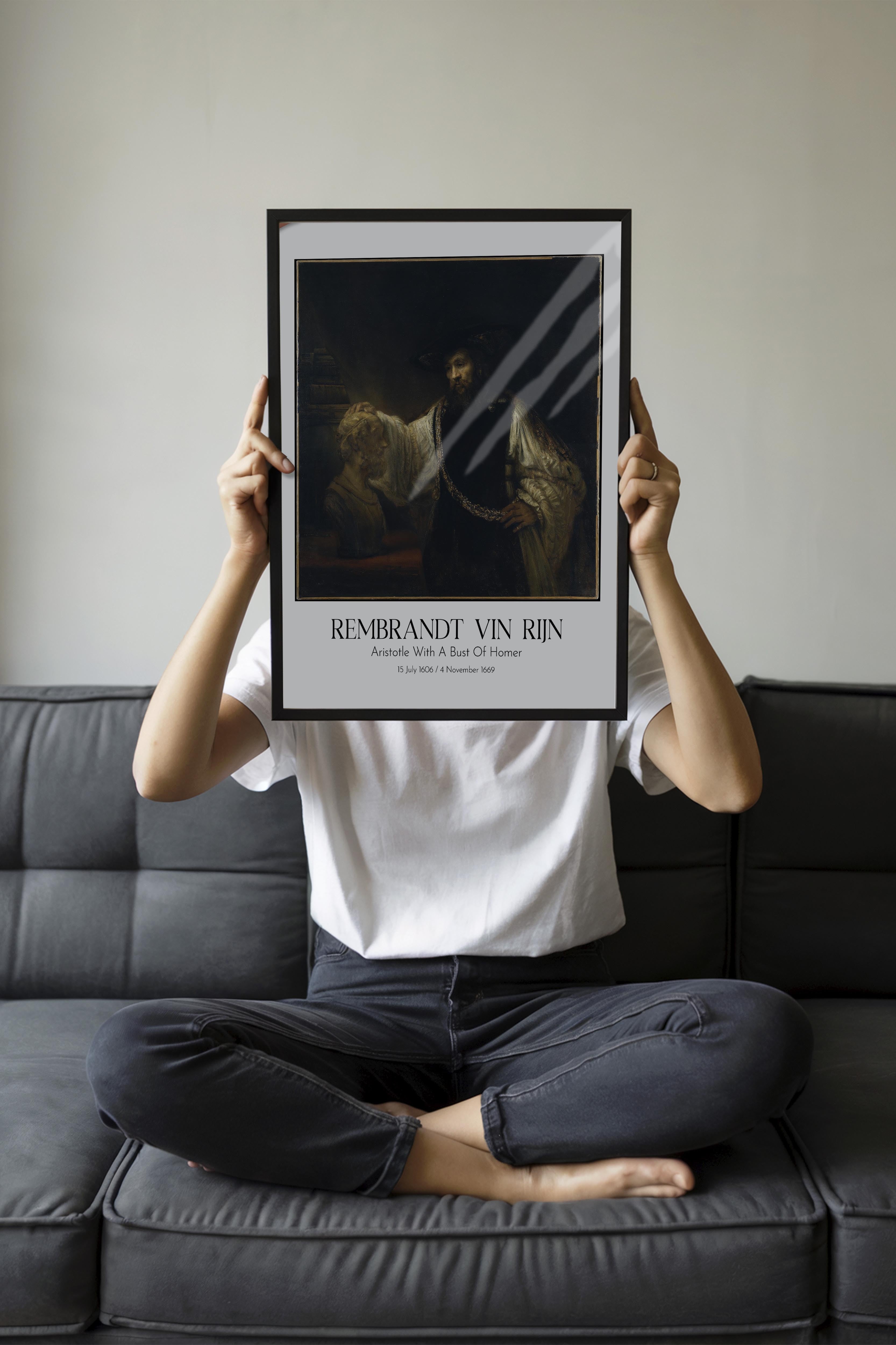 Rembrandt Vin Rijn - Aristotle With A Bust Of Homer, Siyah Çerçeveli Tablo, Sanat Serisi NO:112384
