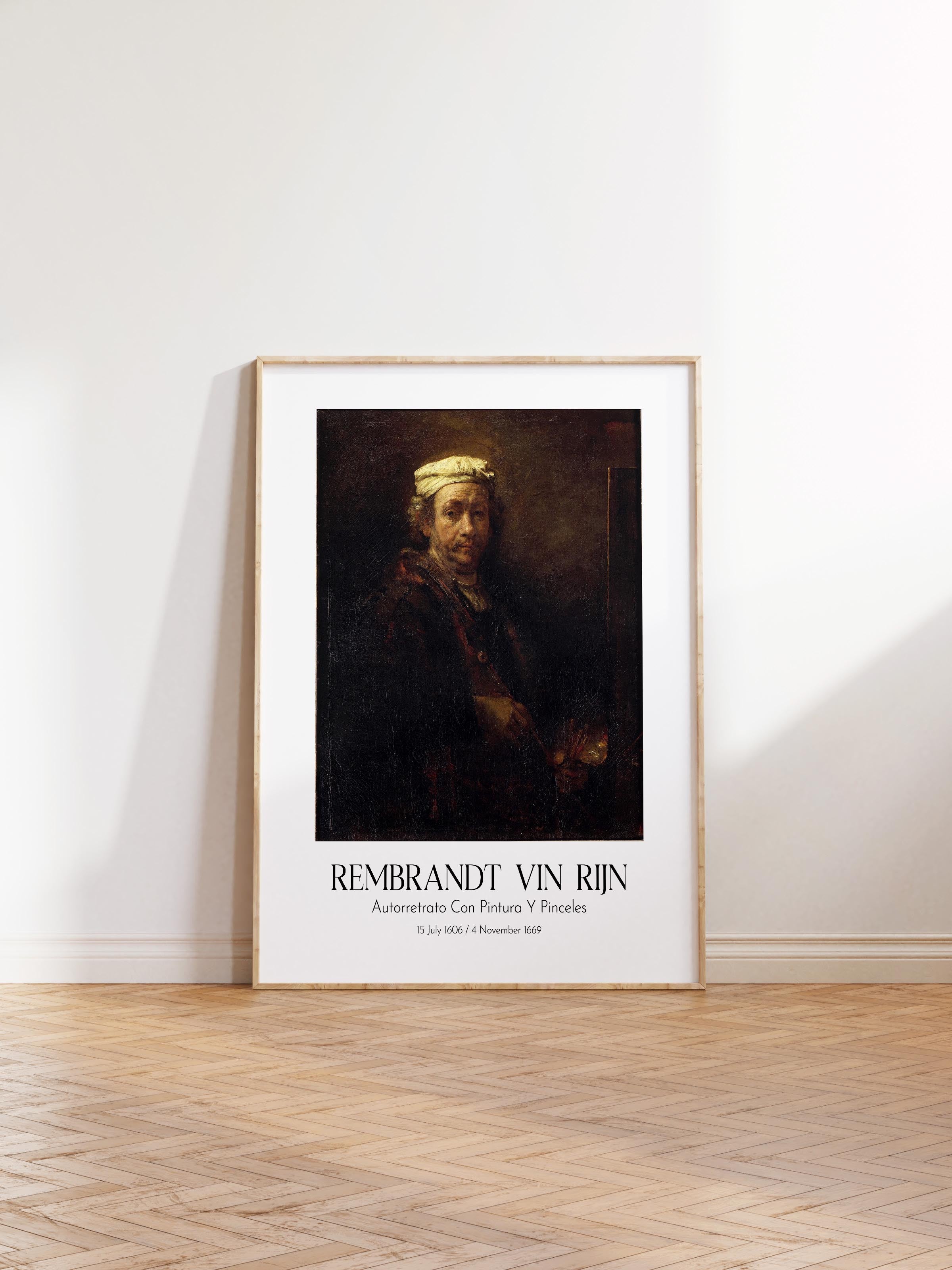 Rembrandt Vin Rijn - Autorretrato Con Pintura Y Pinceles, Ahşap Çerçeveli Tablo, Sanat Serisi NO:112385