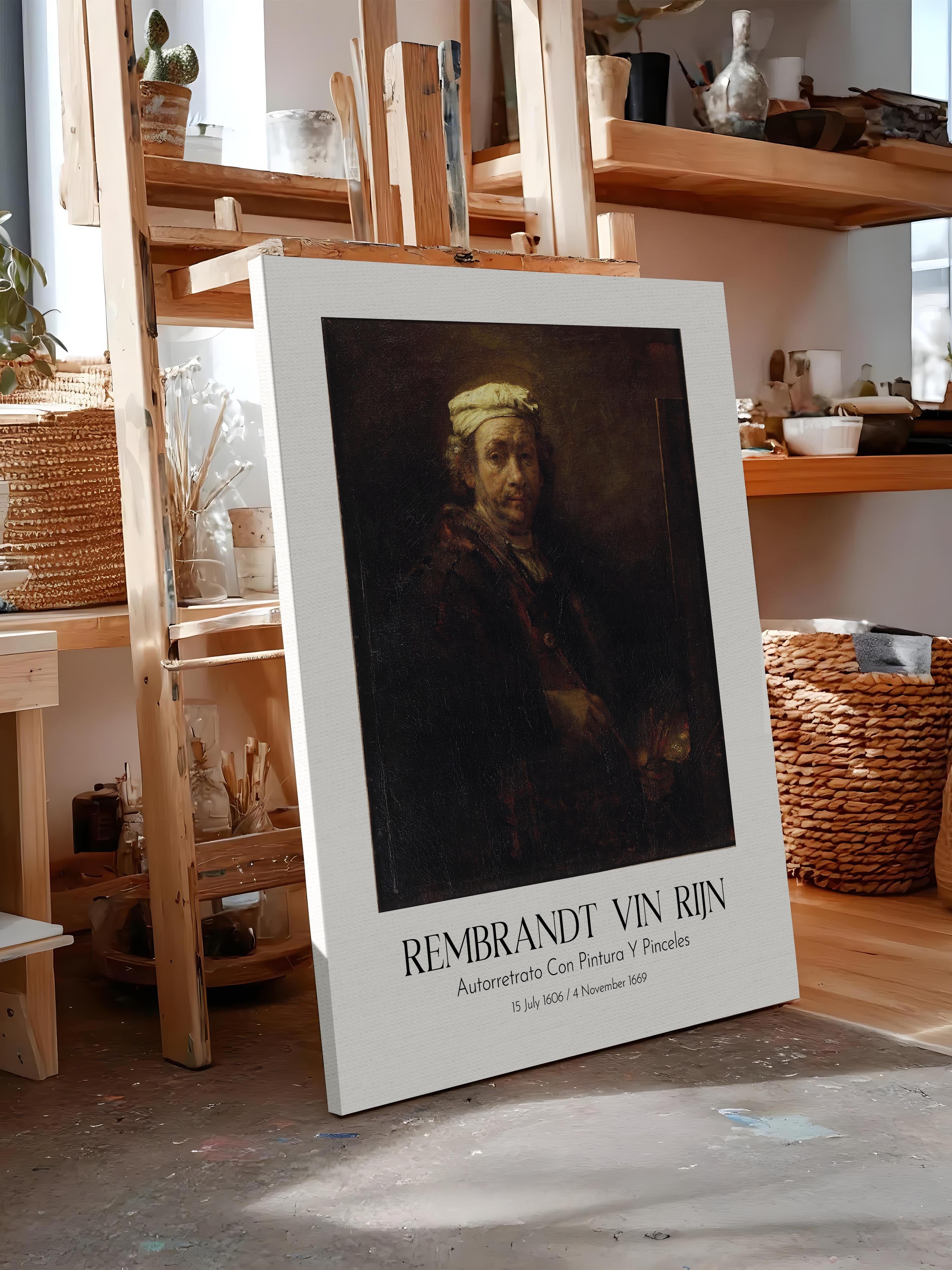 Rembrandt Vin Rijn - Autorretrato Con Pintura Y Pinceles, Kanvas Tablo, Sanat Serisi NO:112385