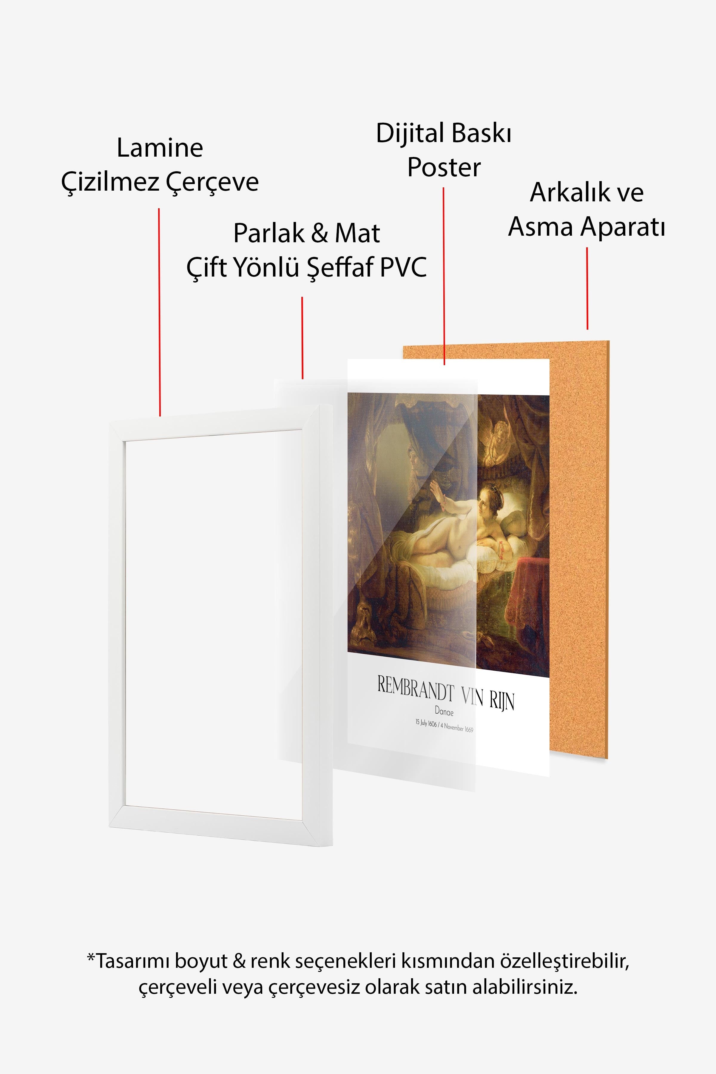 Rembrandt Vin Rijn - Danae, Beyaz Çerçeveli Tablo, Sanat Serisi NO:112388