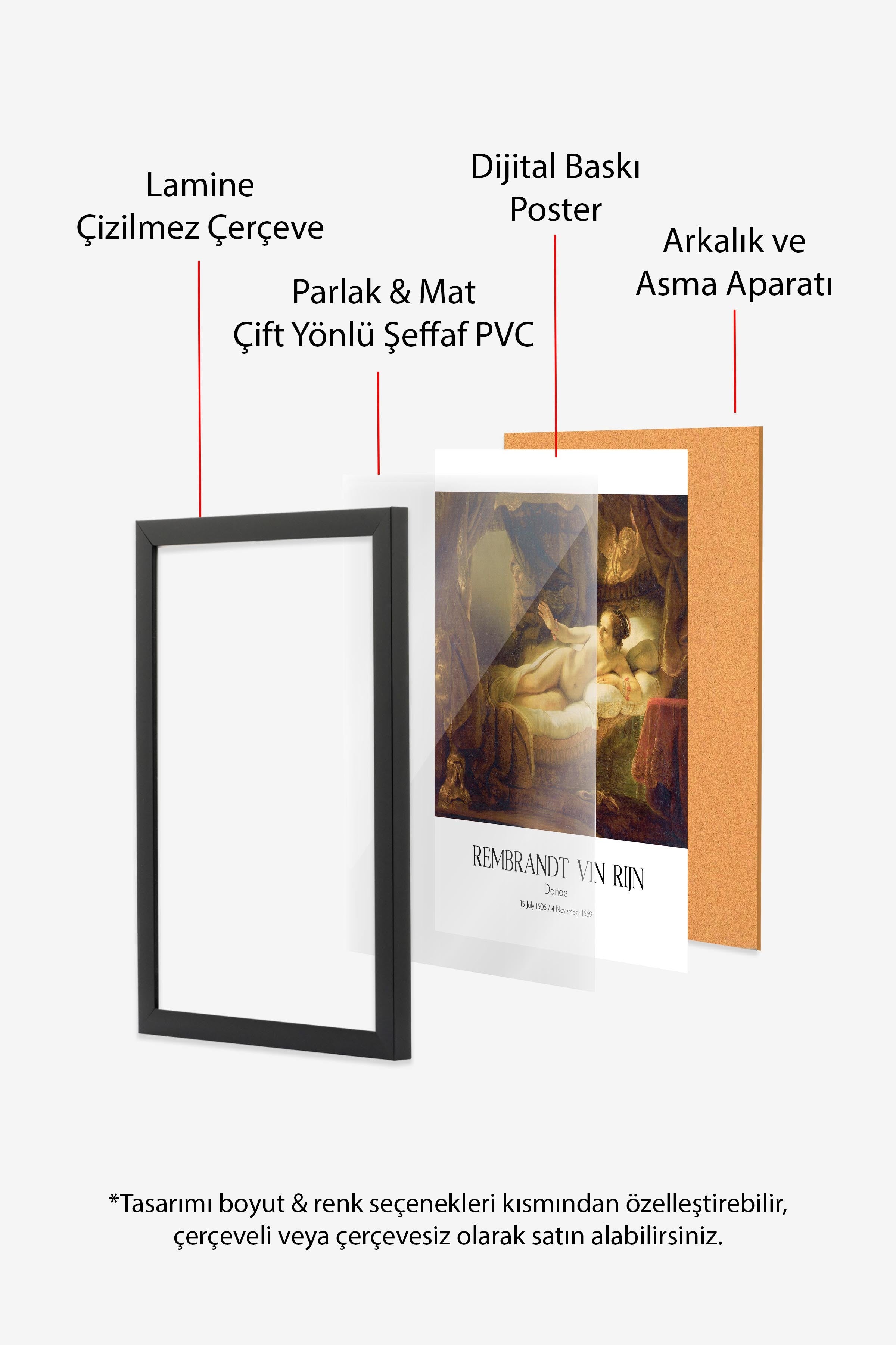 Rembrandt Vin Rijn - Danae, Siyah Çerçeveli Tablo, Sanat Serisi NO:112388