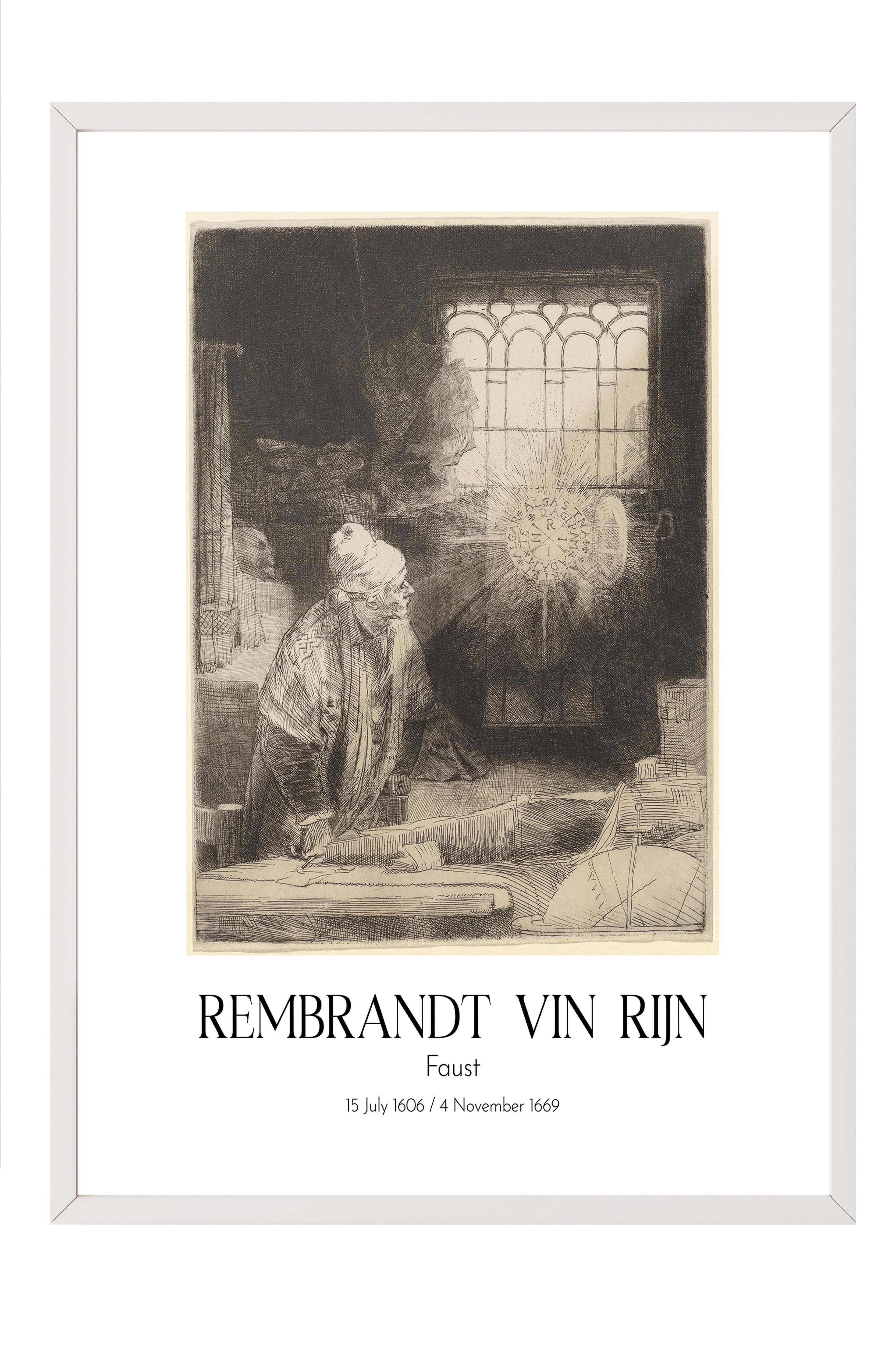 Rembrandt Vin Rijn - Faust, Beyaz Çerçeveli Tablo, Sanat Serisi NO:112389