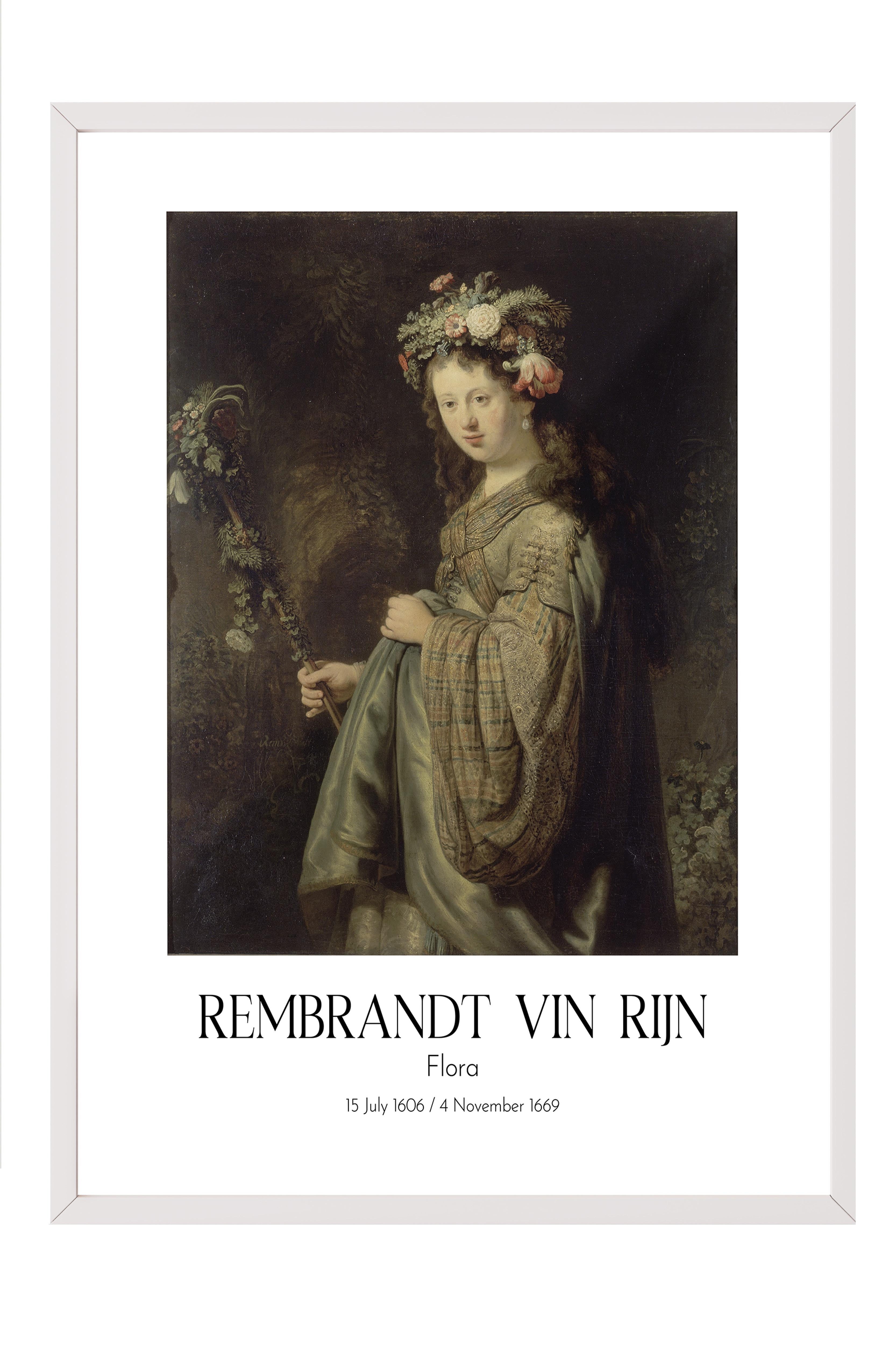 Rembrandt Vin Rijn - Flora, Beyaz Çerçeveli Tablo, Sanat Serisi NO:112390