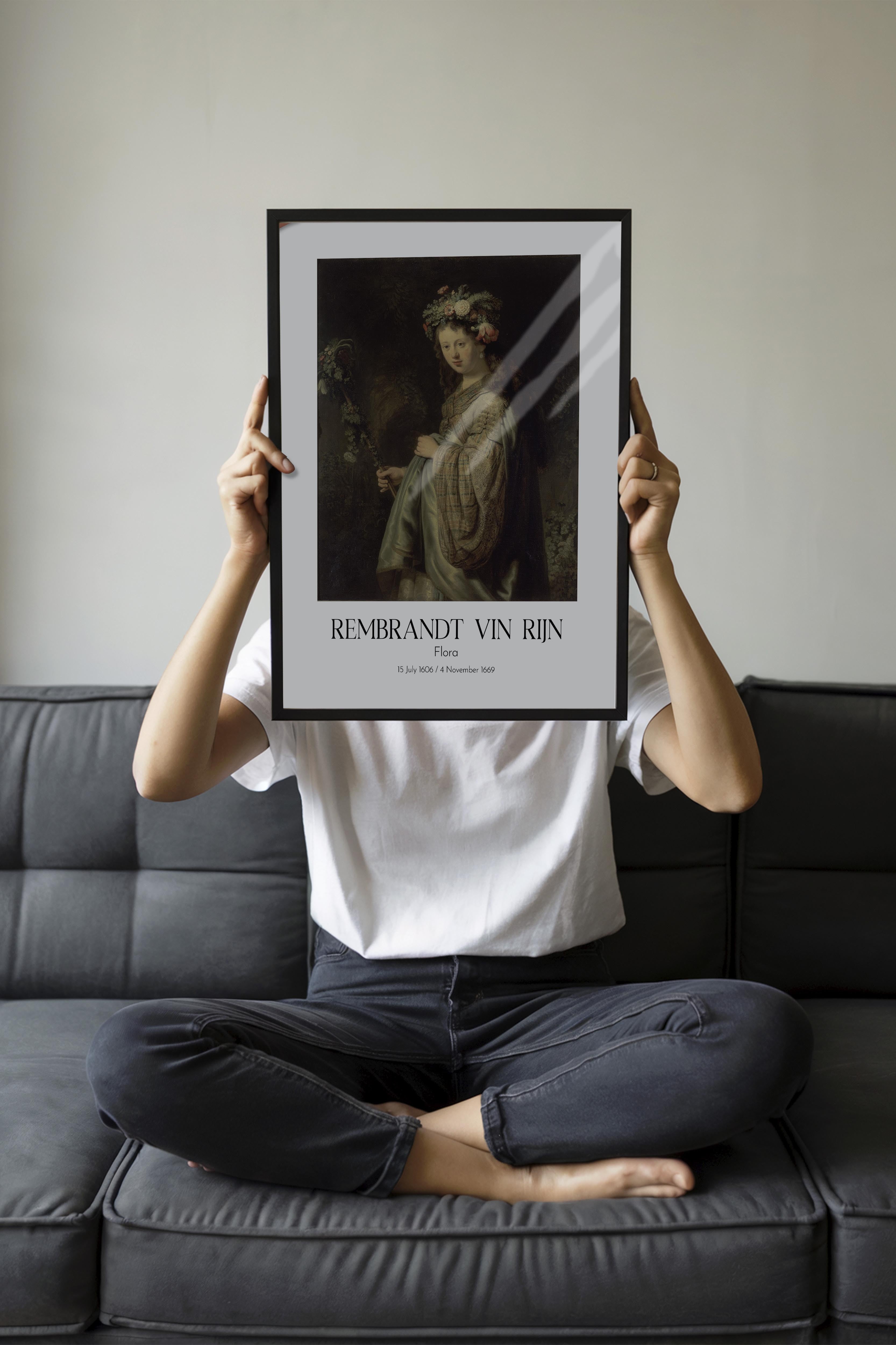Rembrandt Vin Rijn - Flora, Siyah Çerçeveli Tablo, Sanat Serisi NO:112390