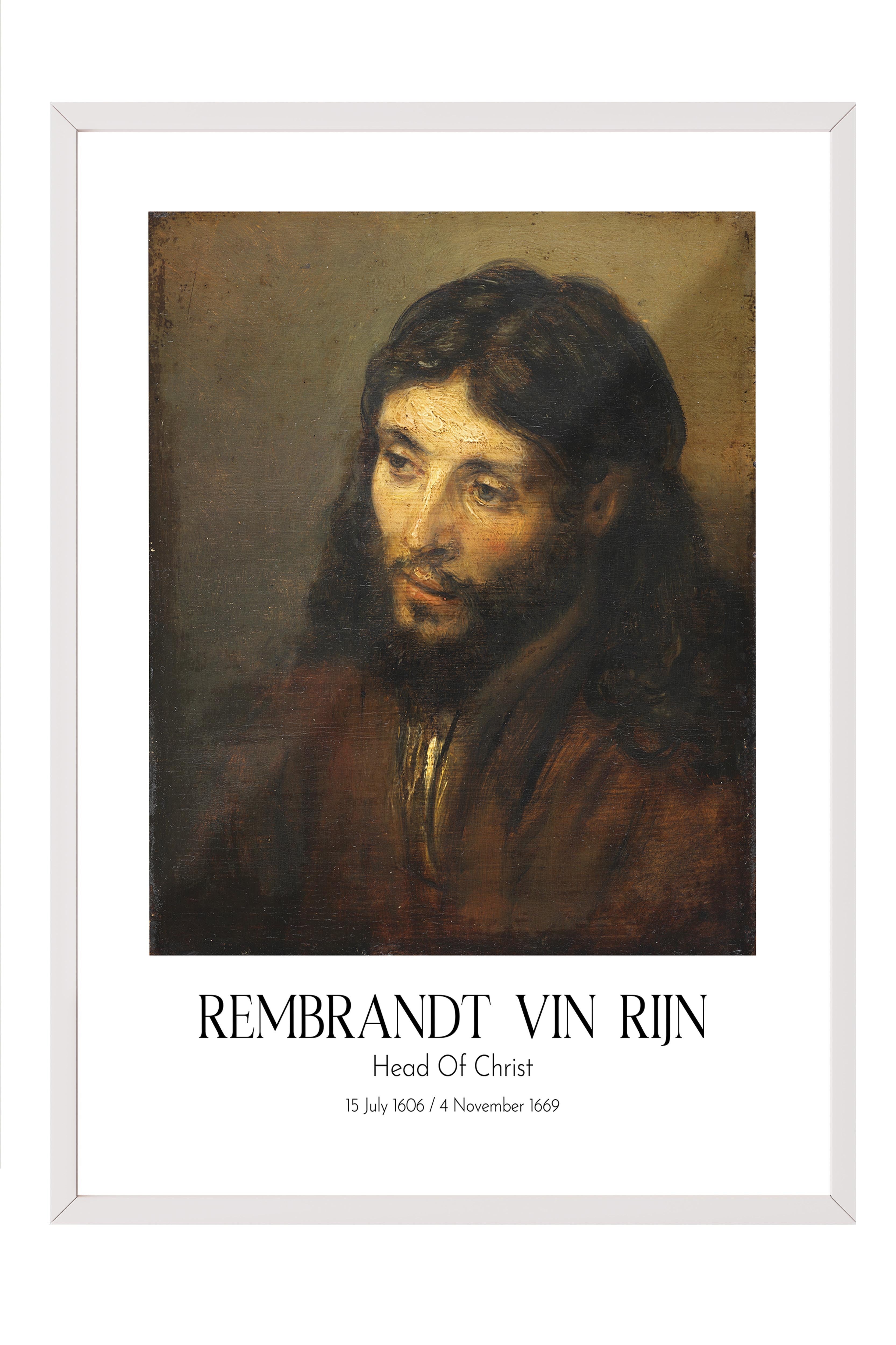 Rembrandt Vin Rijn - Head Of Christ, Beyaz Çerçeveli Tablo, Sanat Serisi NO:112393