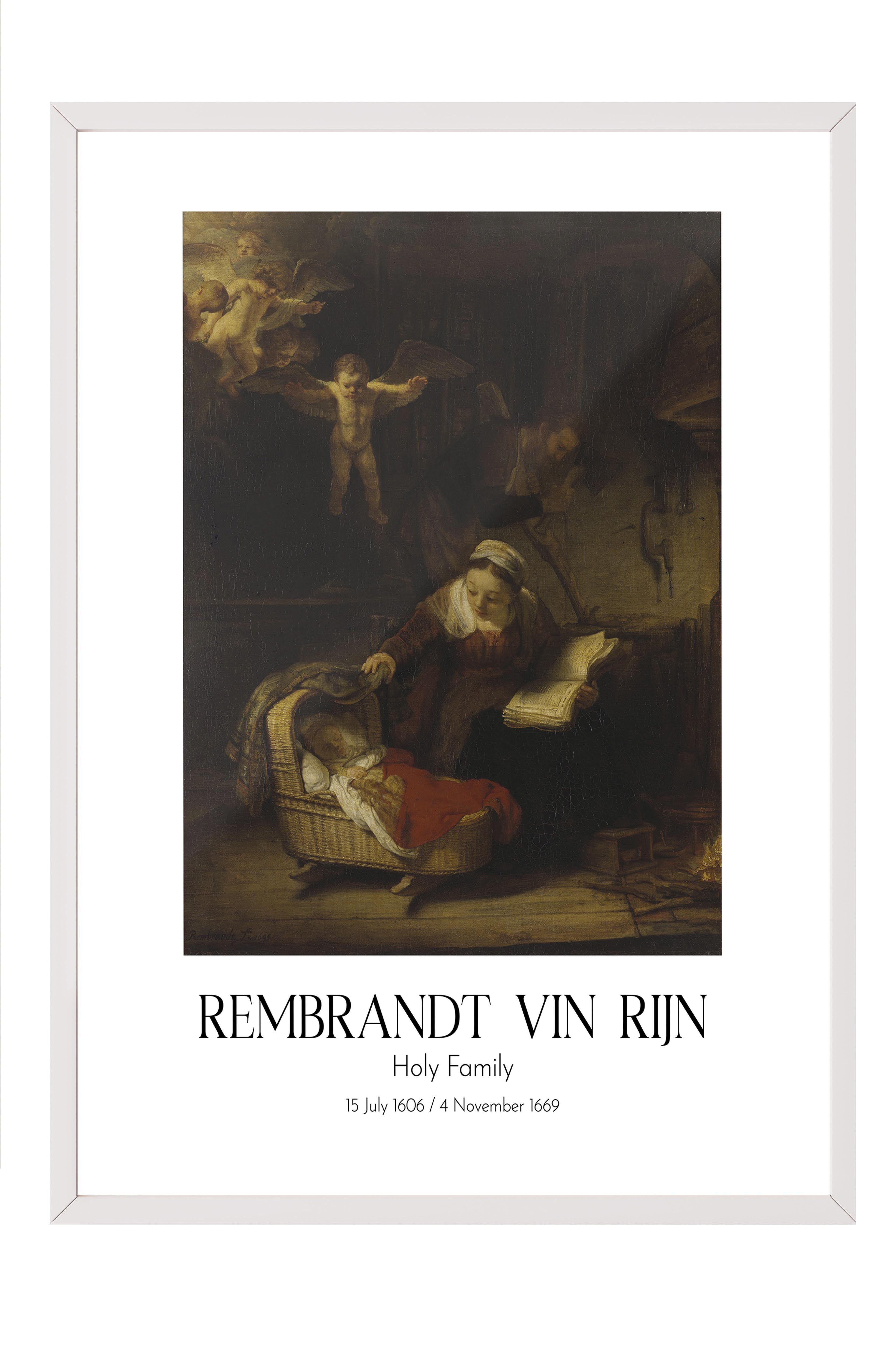 Rembrandt Vin Rijn - Holy Family, Beyaz Çerçeveli Tablo, Sanat Serisi NO:112394