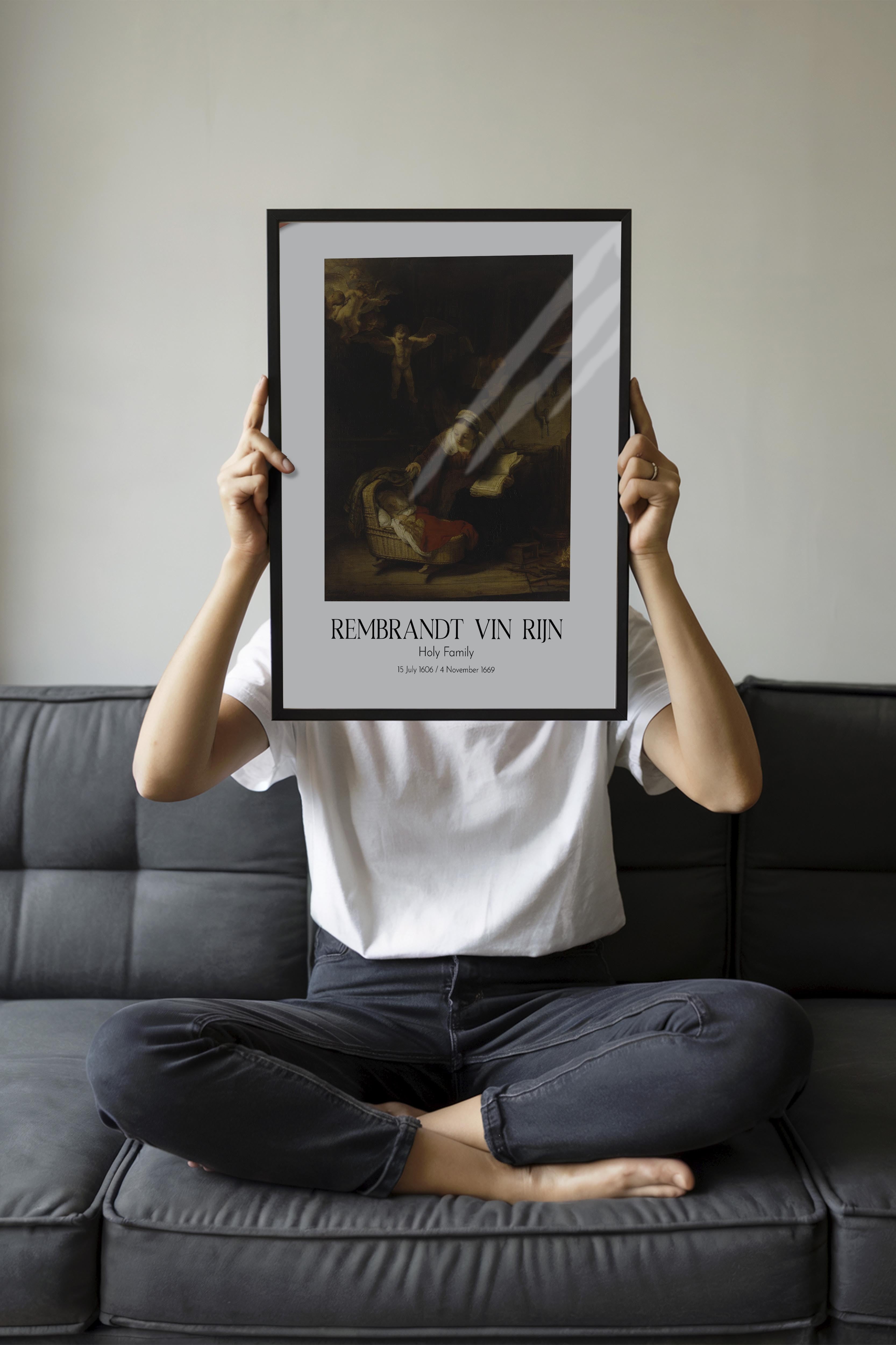 Rembrandt Vin Rijn - Holy Family, Siyah Çerçeveli Tablo, Sanat Serisi NO:112394