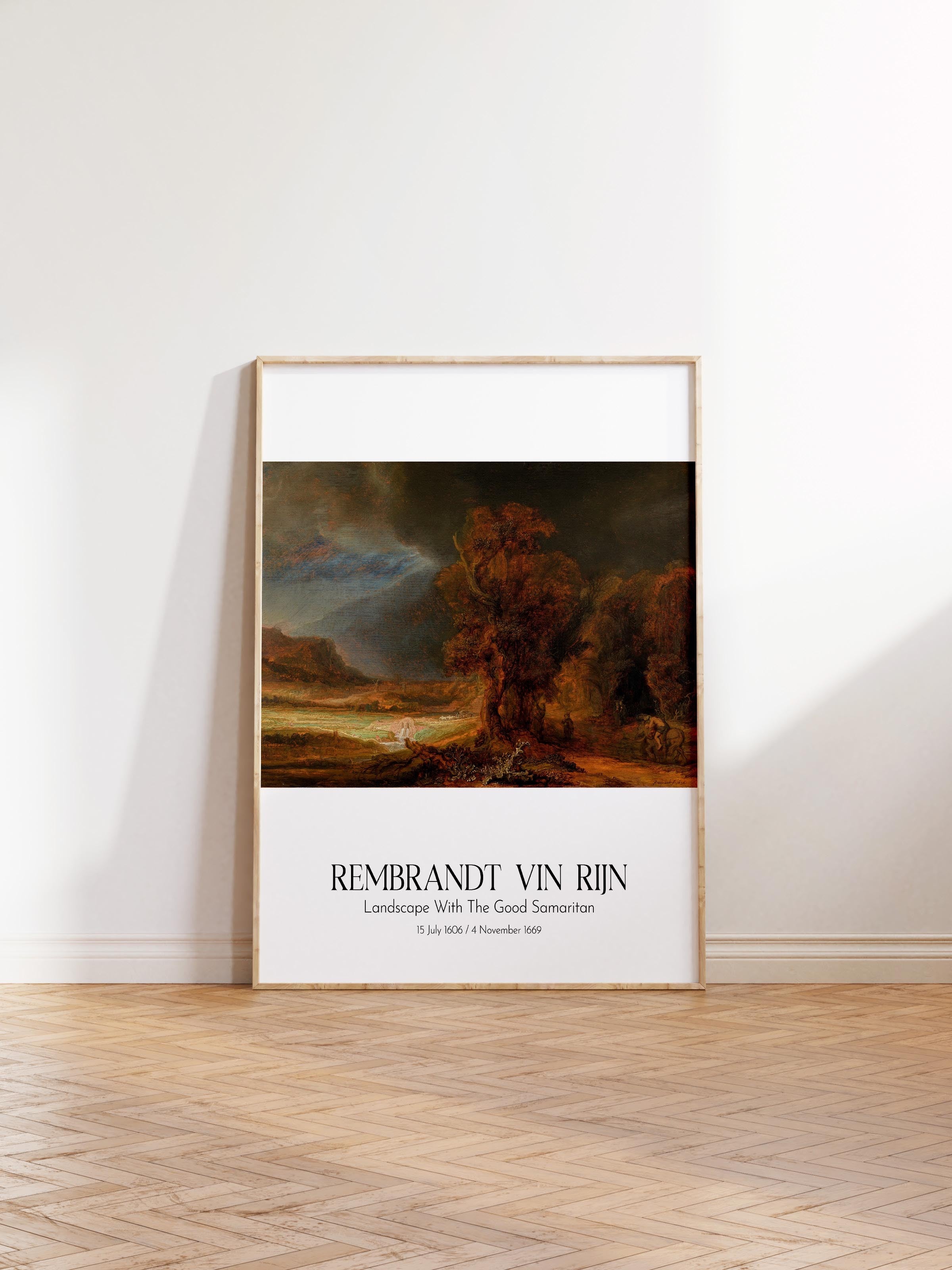 Rembrandt Vin Rijn - Landscape With The Good Samaritan, Ahşap Çerçeveli Tablo, Sanat Serisi NO:112396