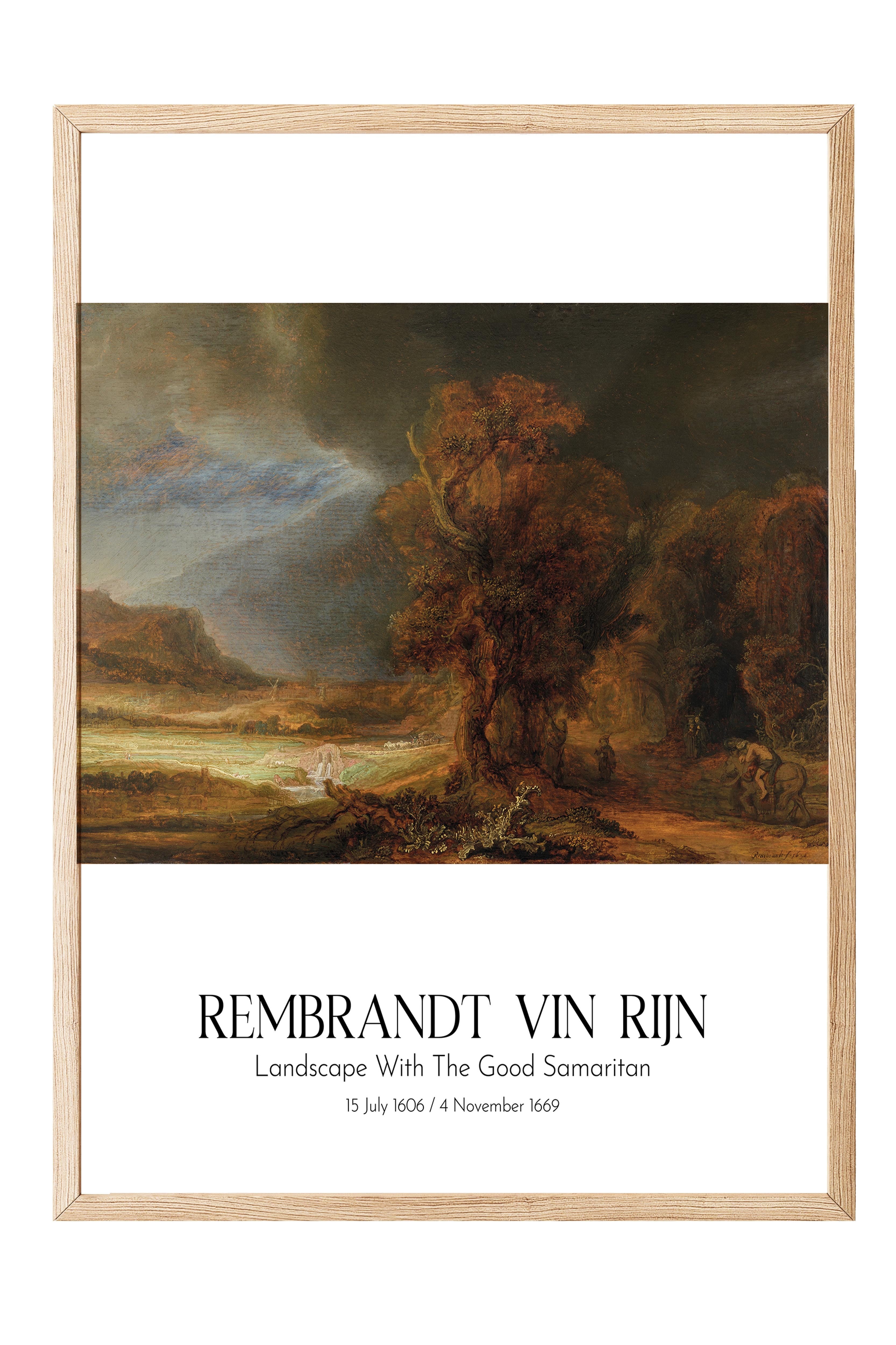 Rembrandt Vin Rijn - Landscape With The Good Samaritan, Ahşap Çerçeveli Tablo, Sanat Serisi NO:112396