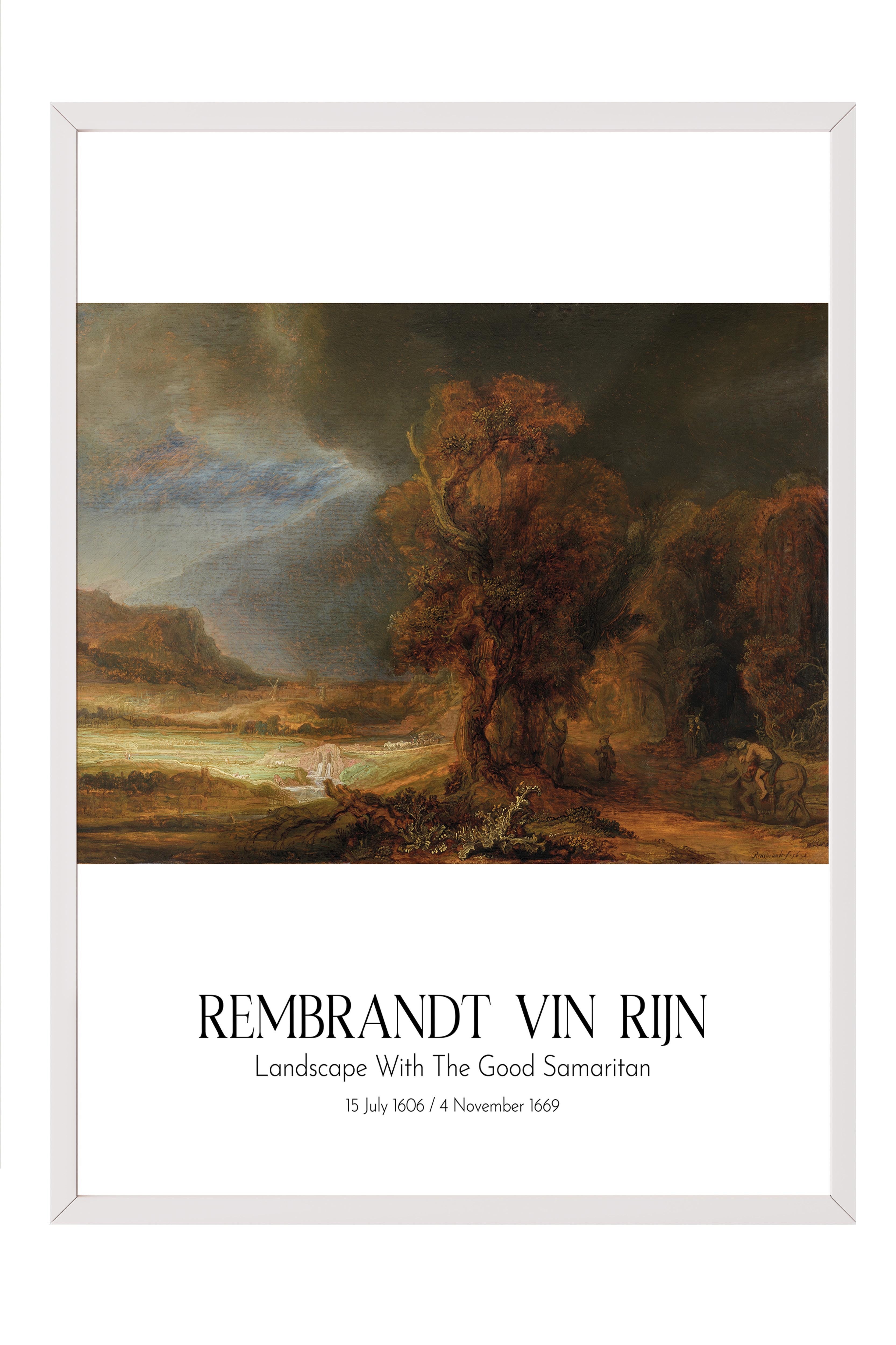 Rembrandt Vin Rijn - Landscape With The Good Samaritan, Beyaz Çerçeveli Tablo, Sanat Serisi NO:112396