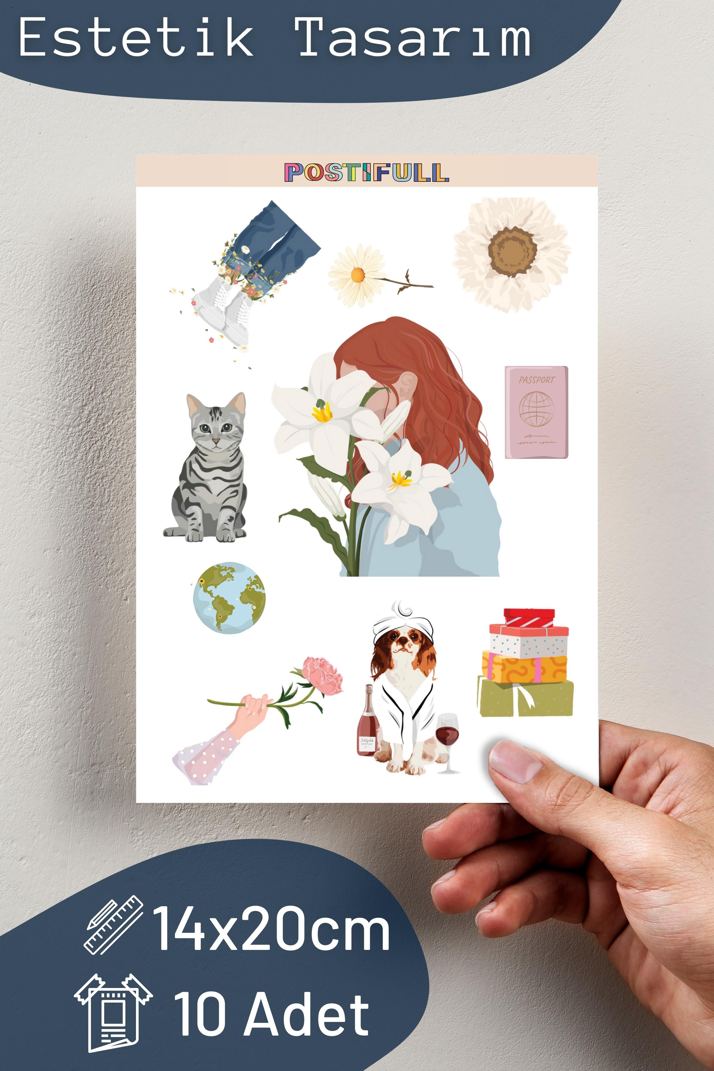 Rengarenk Etiket Seti, Büyük Boy, 10 Adet Su Geçirmez, Sticker Seti, Laptop, Telefon, Valiz Uyumlu