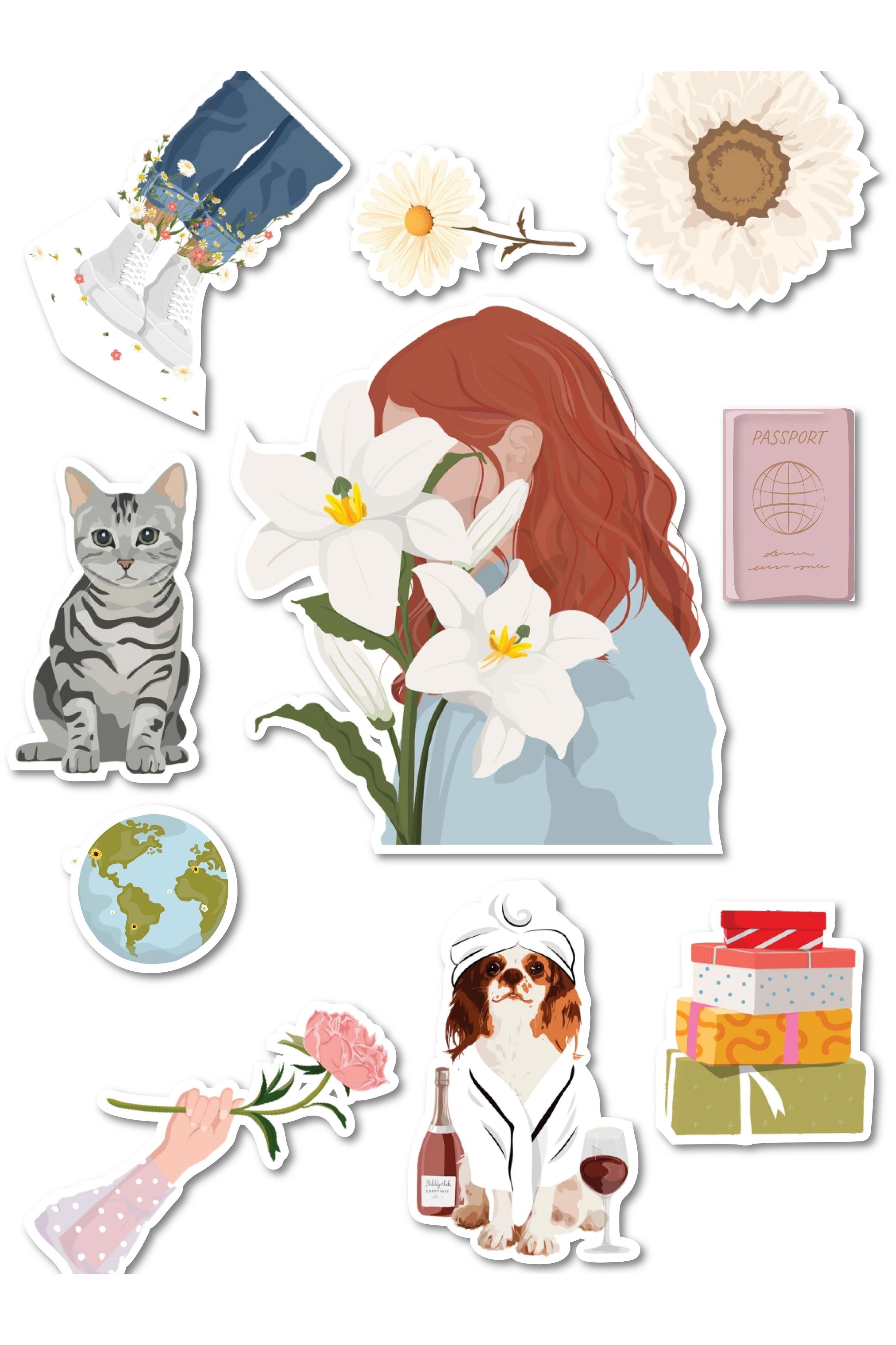 Rengarenk Etiket Seti, Büyük Boy, 10 Adet Su Geçirmez, Sticker Seti, Laptop, Telefon, Valiz Uyumlu