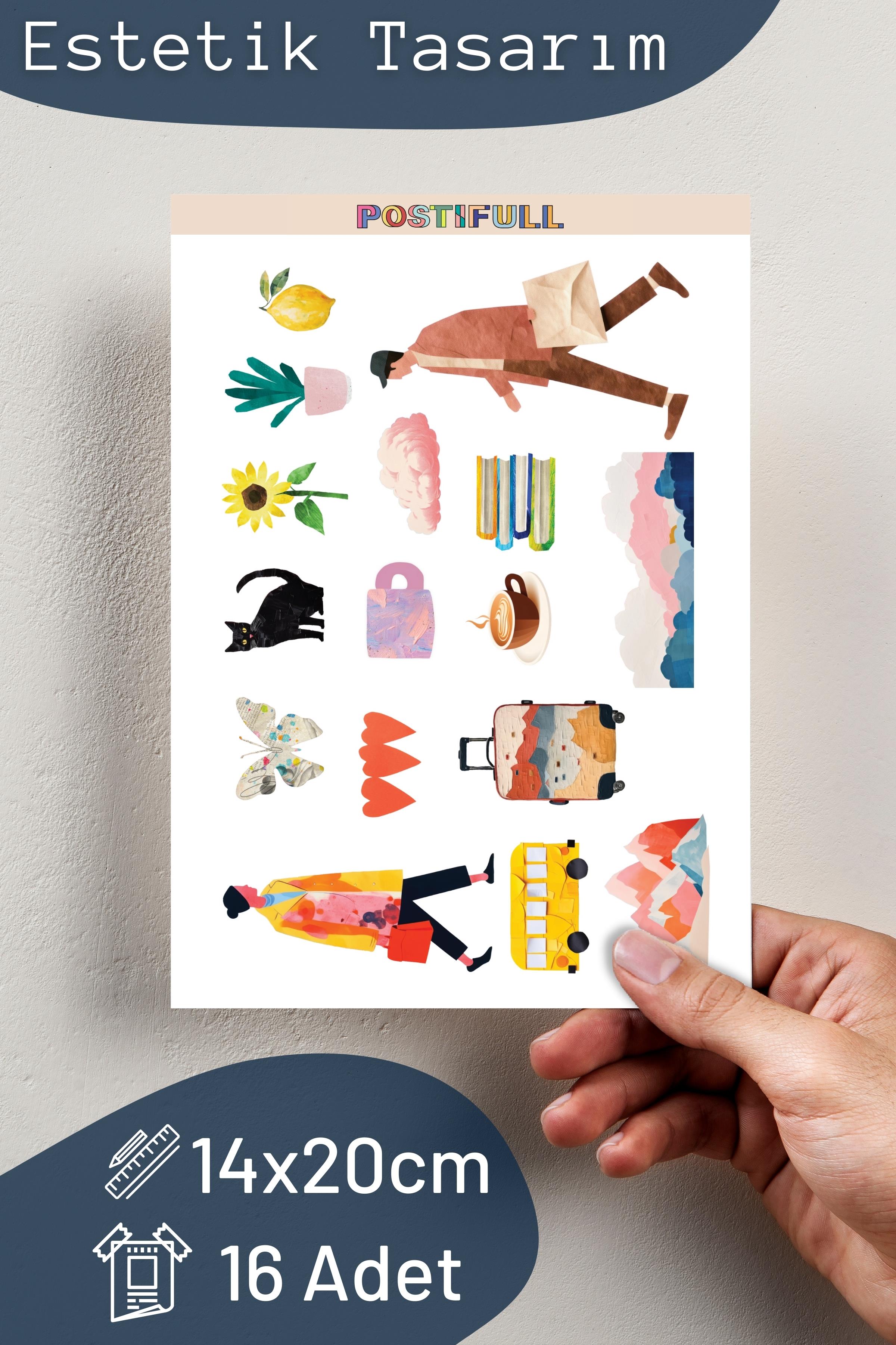 Rengarenk Etiket Seti, Büyük Boy, 16 Adet Su Geçirmez, Sticker Seti, Laptop, Telefon, Valiz Uyumlu