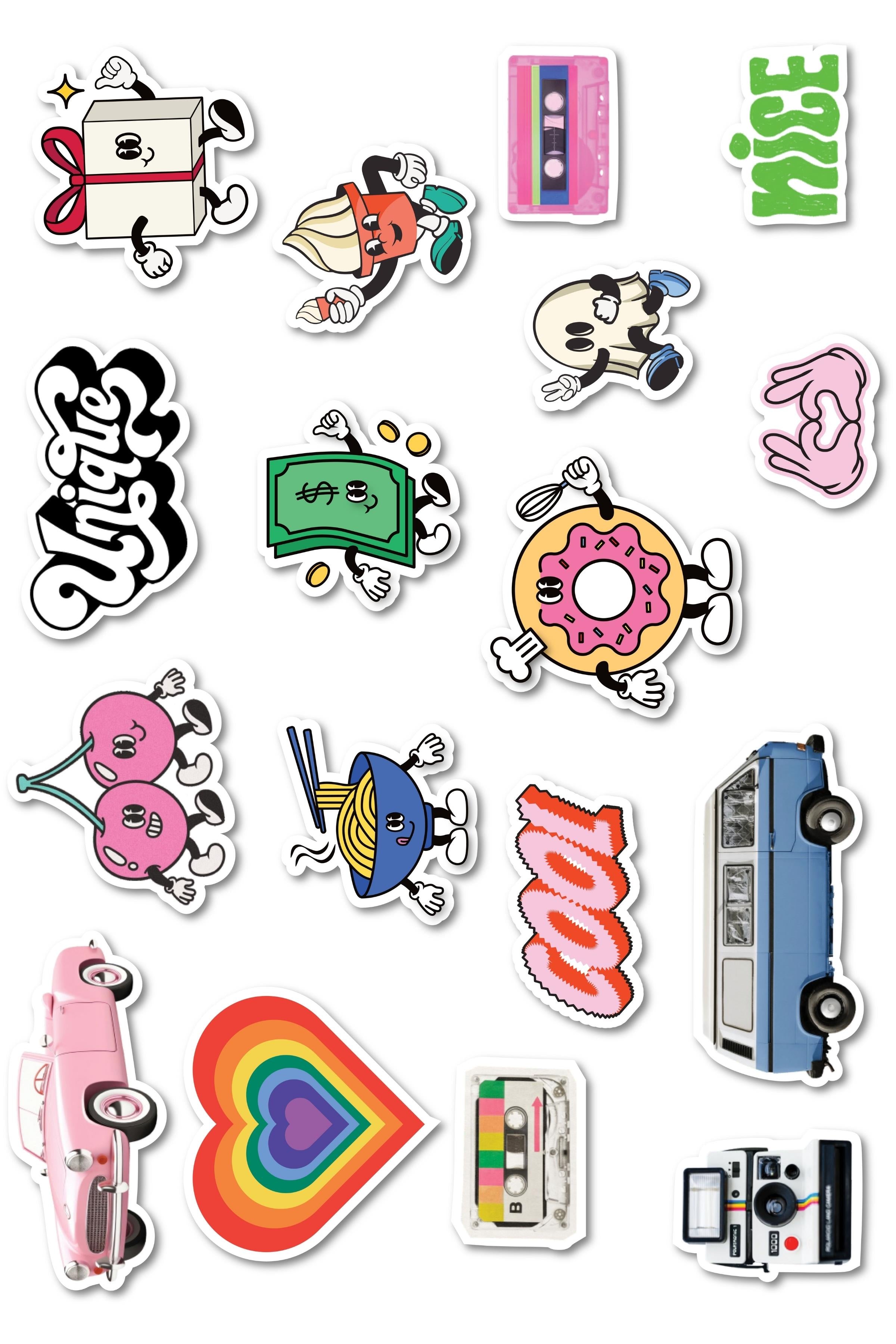 Rengarenk Etiket Seti, Büyük Boy, 17 Adet Su Geçirmez, Sticker Seti, Laptop, Telefon, Valiz Uyumlu