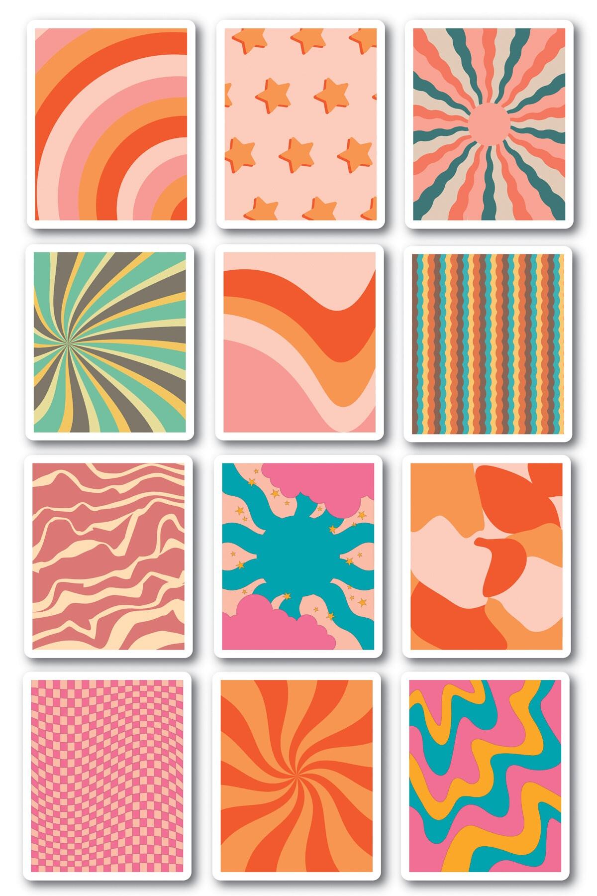 Rengarenk Sticker Seti - 12 Adet Etiket Seti- Telefon, Tablet, Defter Laptop Uyumlu Etiket