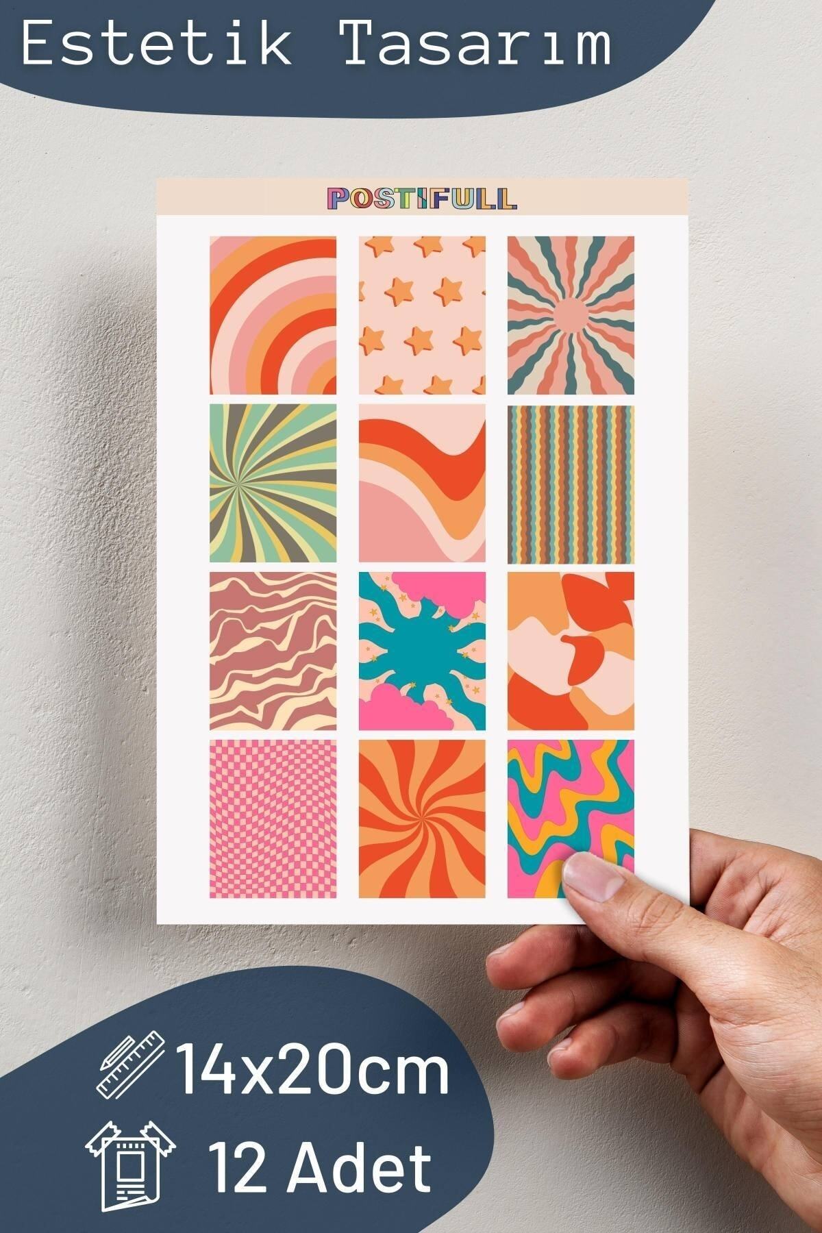 Rengarenk Sticker Seti - 12 Adet Etiket Seti- Telefon, Tablet, Defter Laptop Uyumlu Etiket