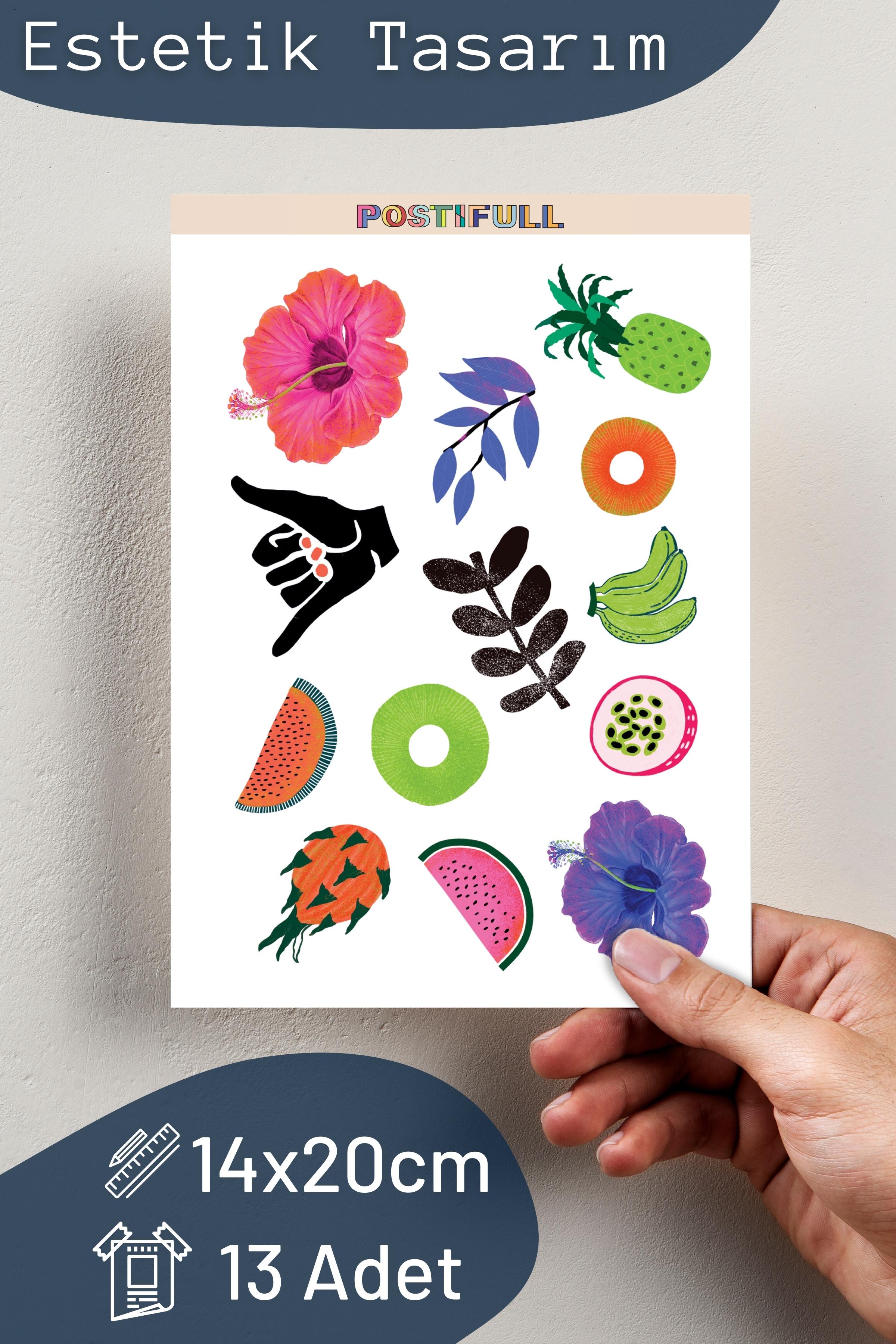 Renkli Botanik Etiket Seti, Büyük Boy, 13 Adet Su Geçirmez, Vintage Sticker, Laptop, Telefon, Valiz Uyumlu