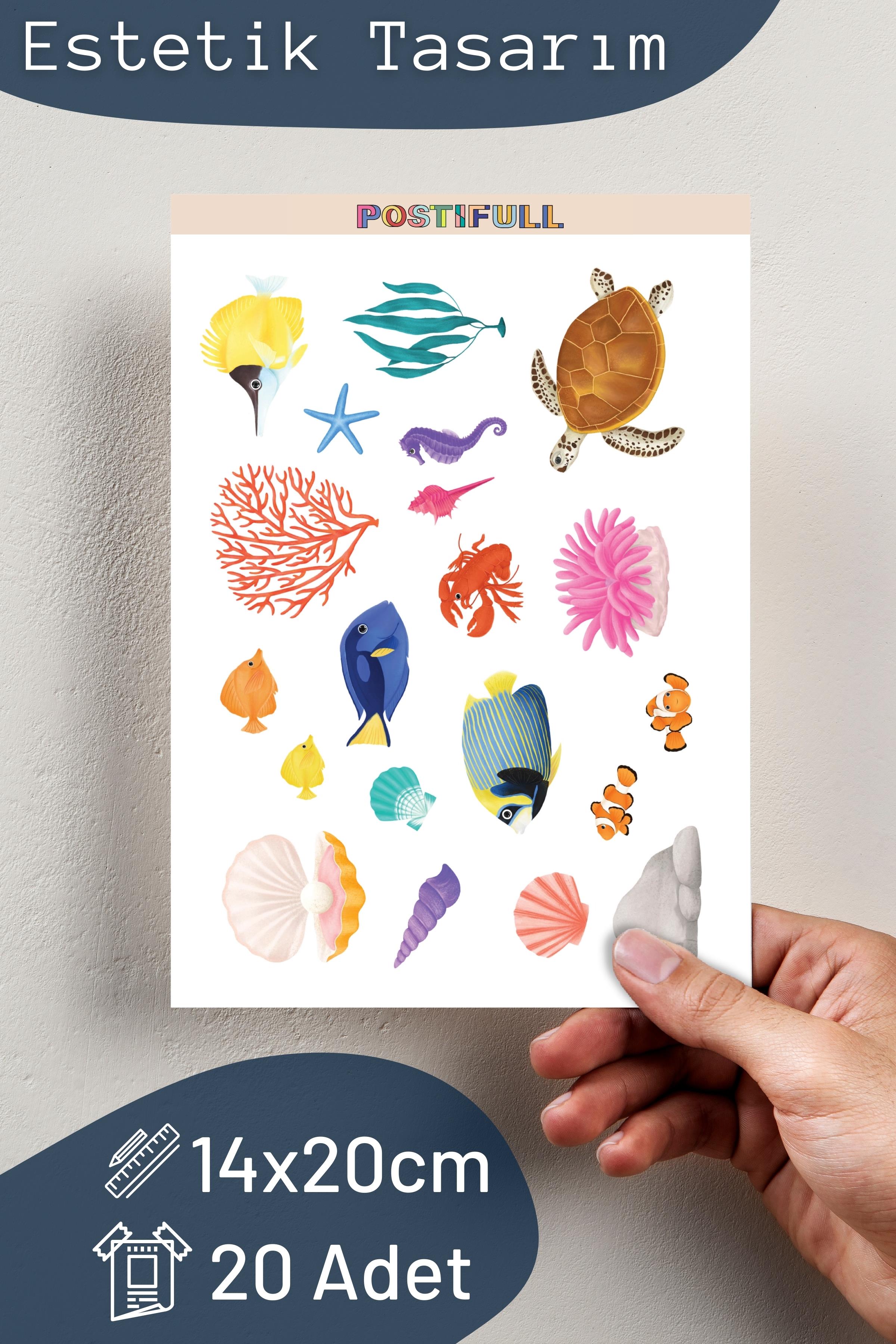 Renkli Okyanus Etiket Seti, Büyük Boy, 20 Adet Su Geçirmez, Vintage Sticker, Laptop, Telefon, Valiz Uyumlu