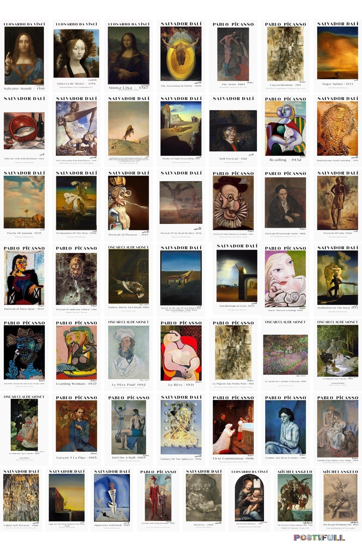 Ressamlar Kolaj Seti, Sanatsal Poster Kartları, Bant Hediyeli - 50 Adet 10*15cm Duvar Posterleri