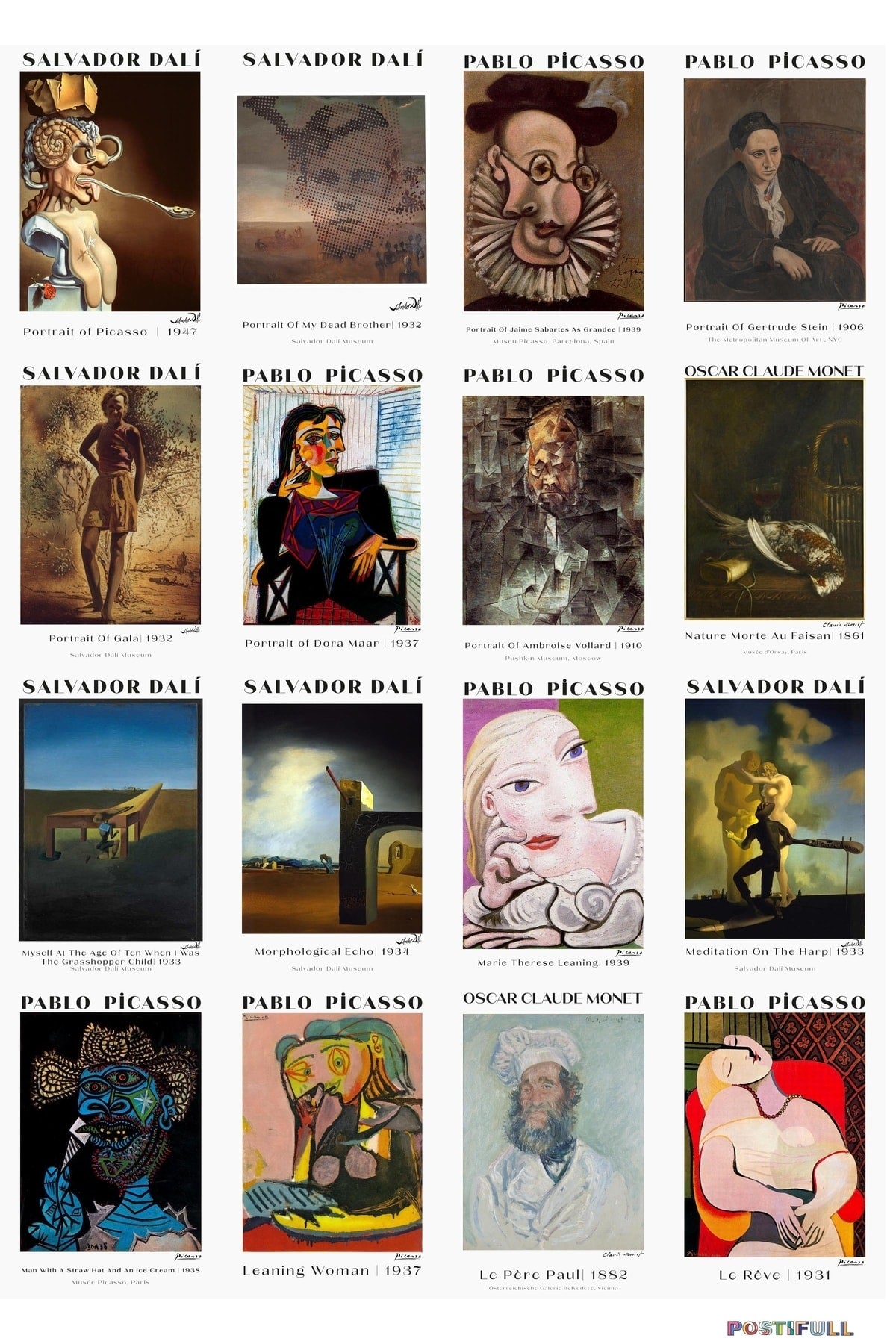 Ressamlar Kolaj Seti, Sanatsal Poster Kartları, Bant Hediyeli - 50 Adet 10*15cm Duvar Posterleri