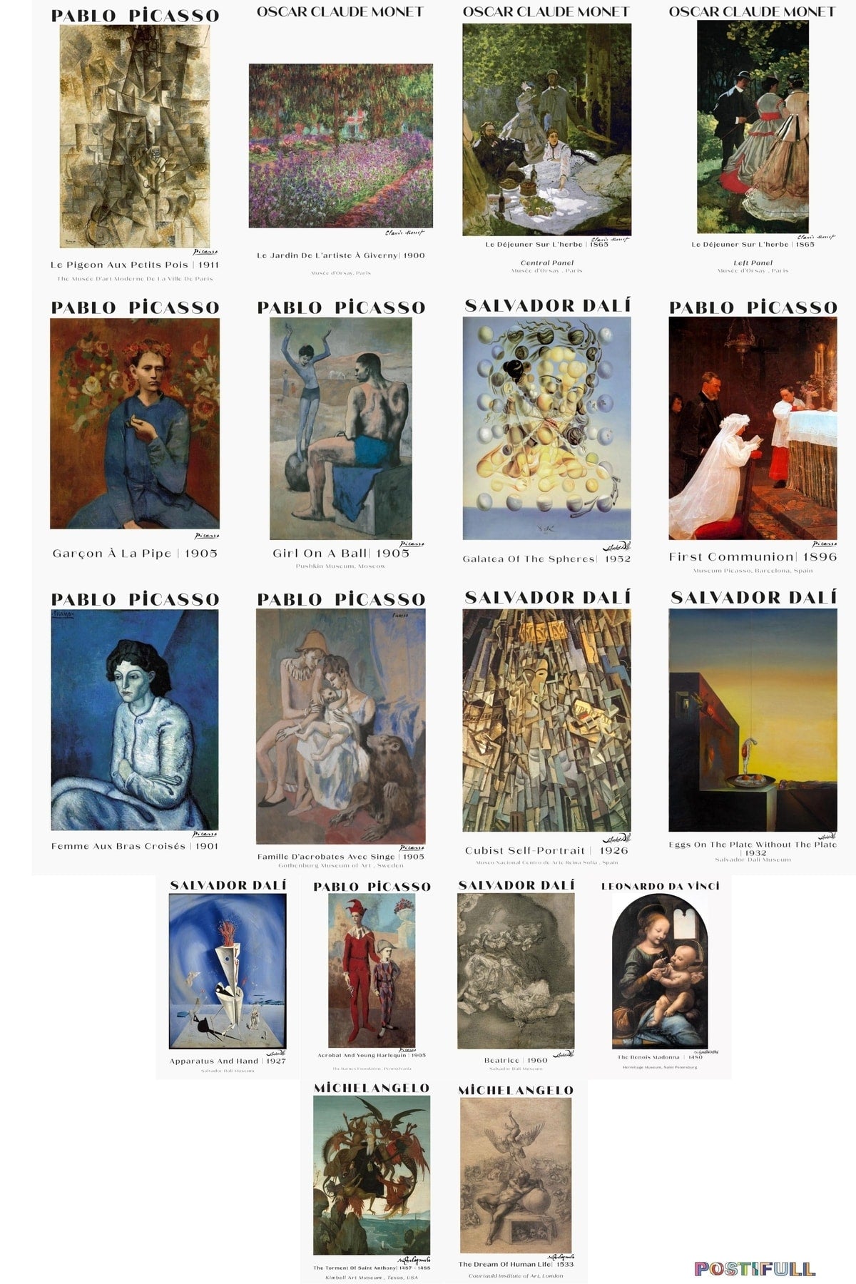 Ressamlar Kolaj Seti, Sanatsal Poster Kartları, Bant Hediyeli - 50 Adet 10*15cm Duvar Posterleri