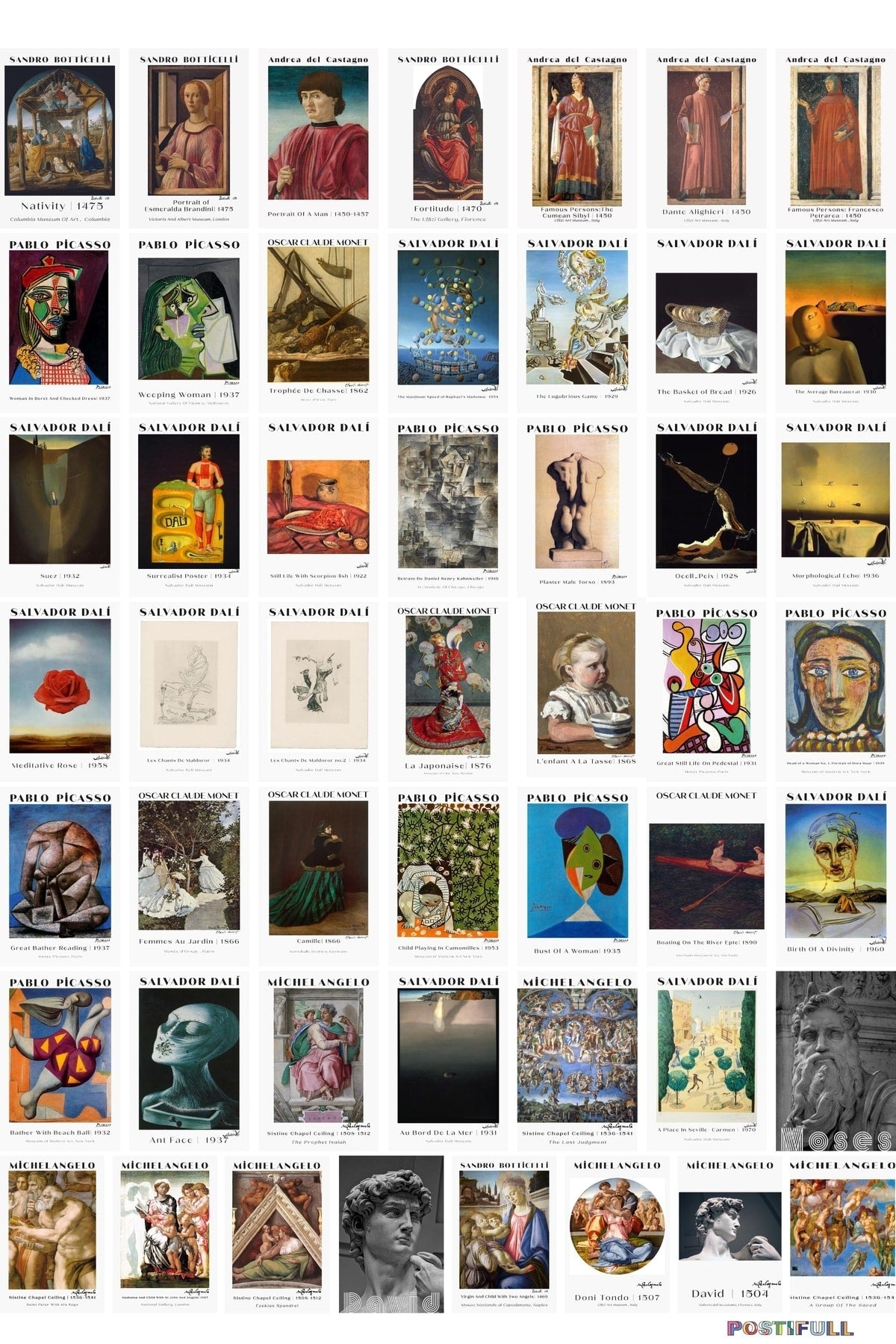 Ressamlar Kolaj Seti, Sanatsal Poster Kartları, Bant Hediyeli - 50 Adet 10*15cm Duvar Posterleri