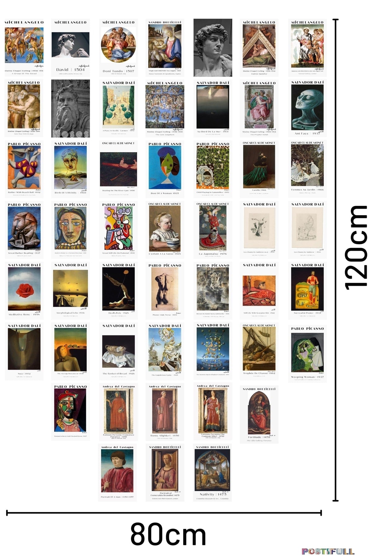 Ressamlar Kolaj Seti, Sanatsal Poster Kartları, Bant Hediyeli - 50 Adet 10*15cm Duvar Posterleri