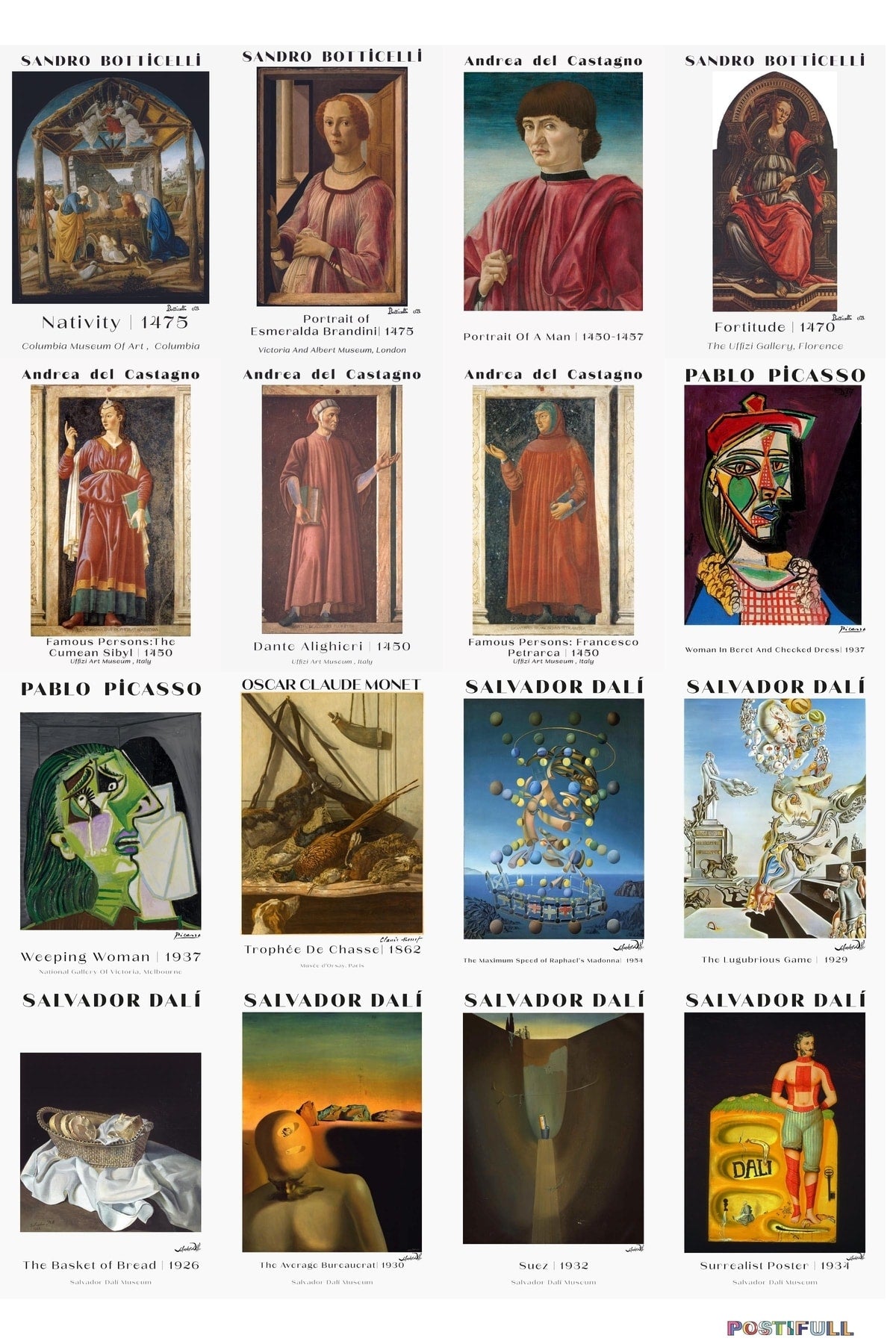 Ressamlar Kolaj Seti, Sanatsal Poster Kartları, Bant Hediyeli - 50 Adet 10*15cm Duvar Posterleri