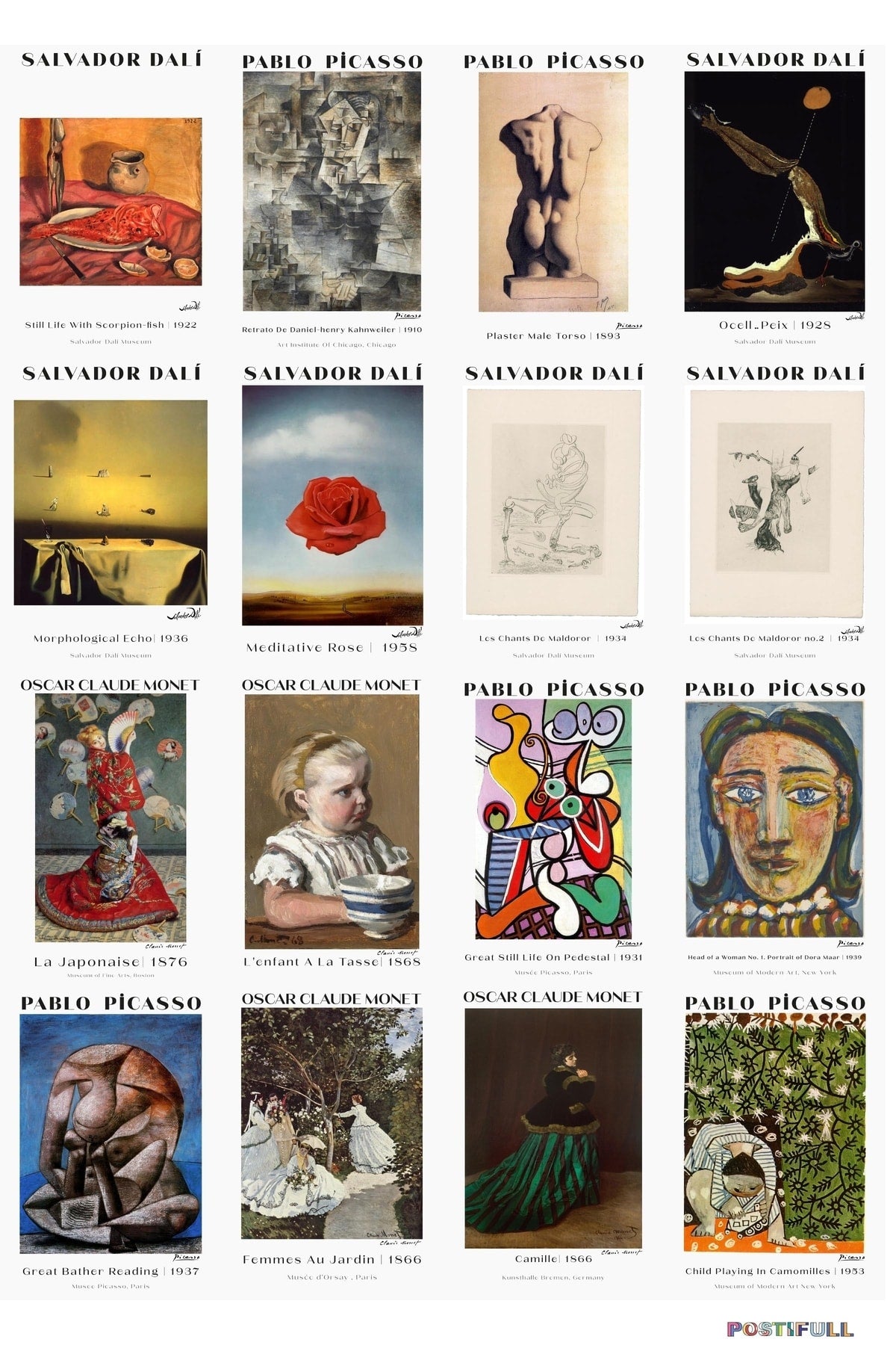 Ressamlar Kolaj Seti, Sanatsal Poster Kartları, Bant Hediyeli - 50 Adet 10*15cm Duvar Posterleri