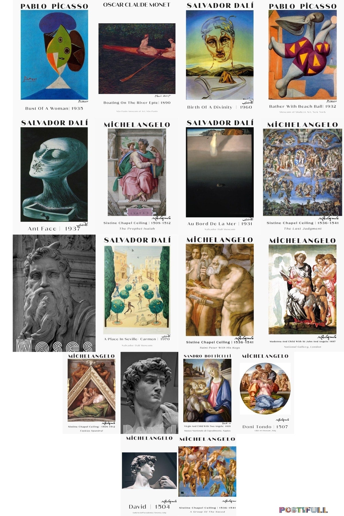 Ressamlar Kolaj Seti, Sanatsal Poster Kartları, Bant Hediyeli - 50 Adet 10*15cm Duvar Posterleri