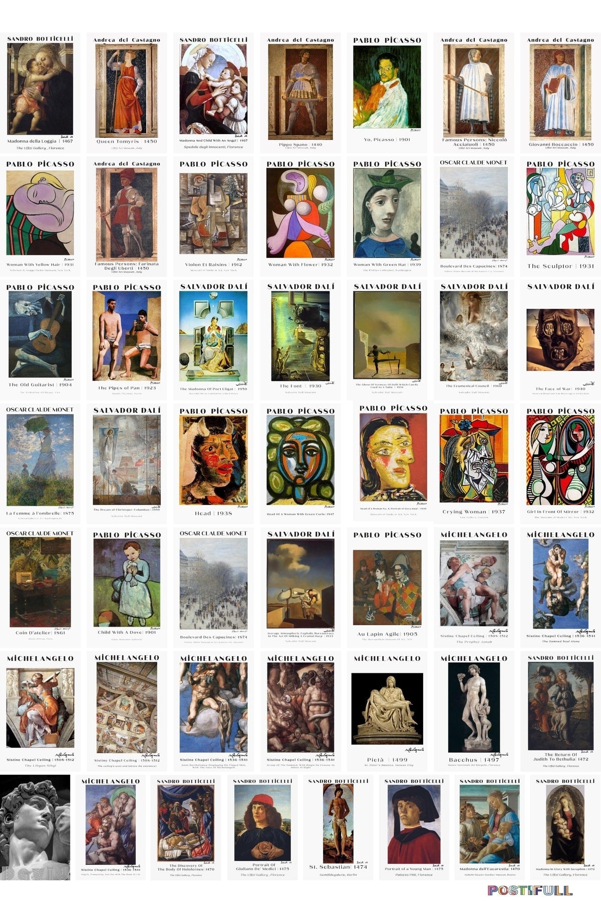 Ressamlar Kolaj Seti, Sanatsal Poster Kartları, Bant Hediyeli - 50 Adet 10*15cm Duvar Posterleri