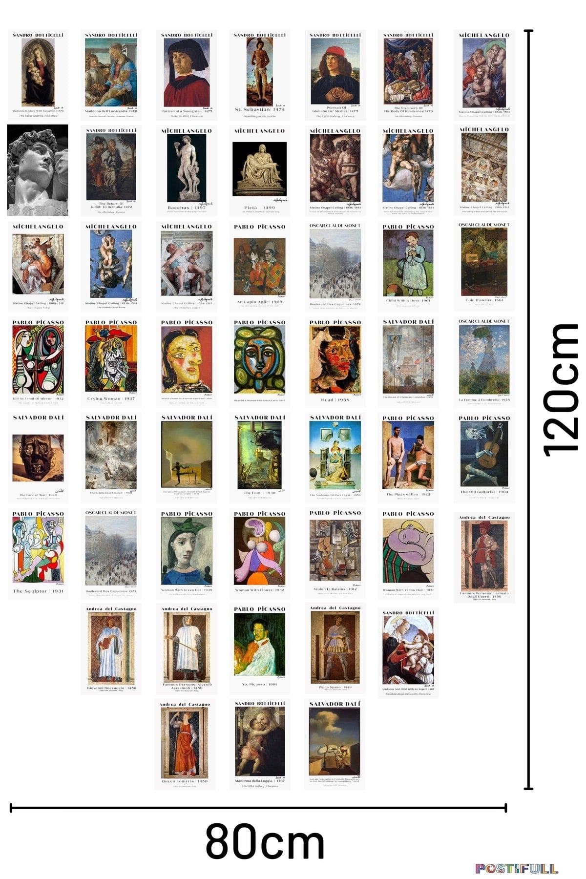 Ressamlar Kolaj Seti, Sanatsal Poster Kartları, Bant Hediyeli - 50 Adet 10*15cm Duvar Posterleri