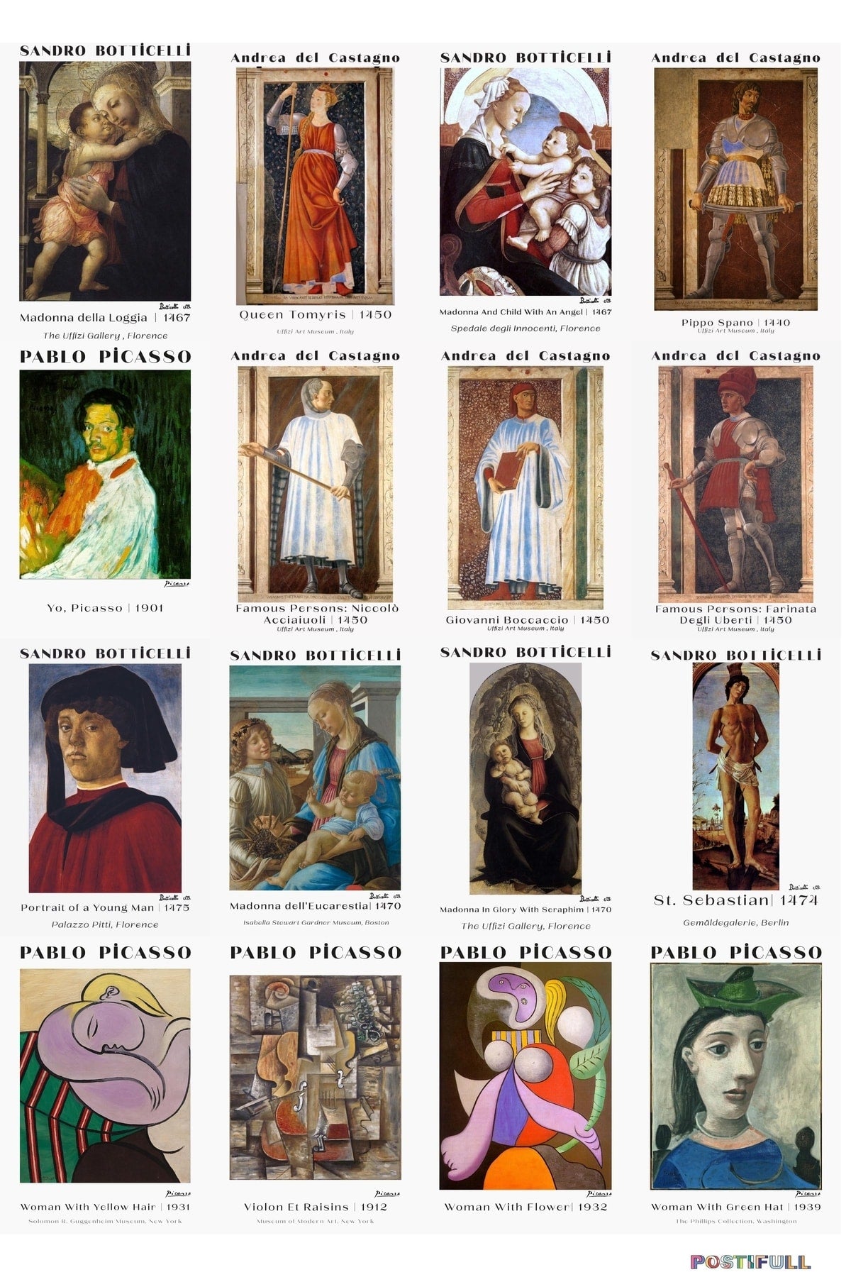 Ressamlar Kolaj Seti, Sanatsal Poster Kartları, Bant Hediyeli - 50 Adet 10*15cm Duvar Posterleri