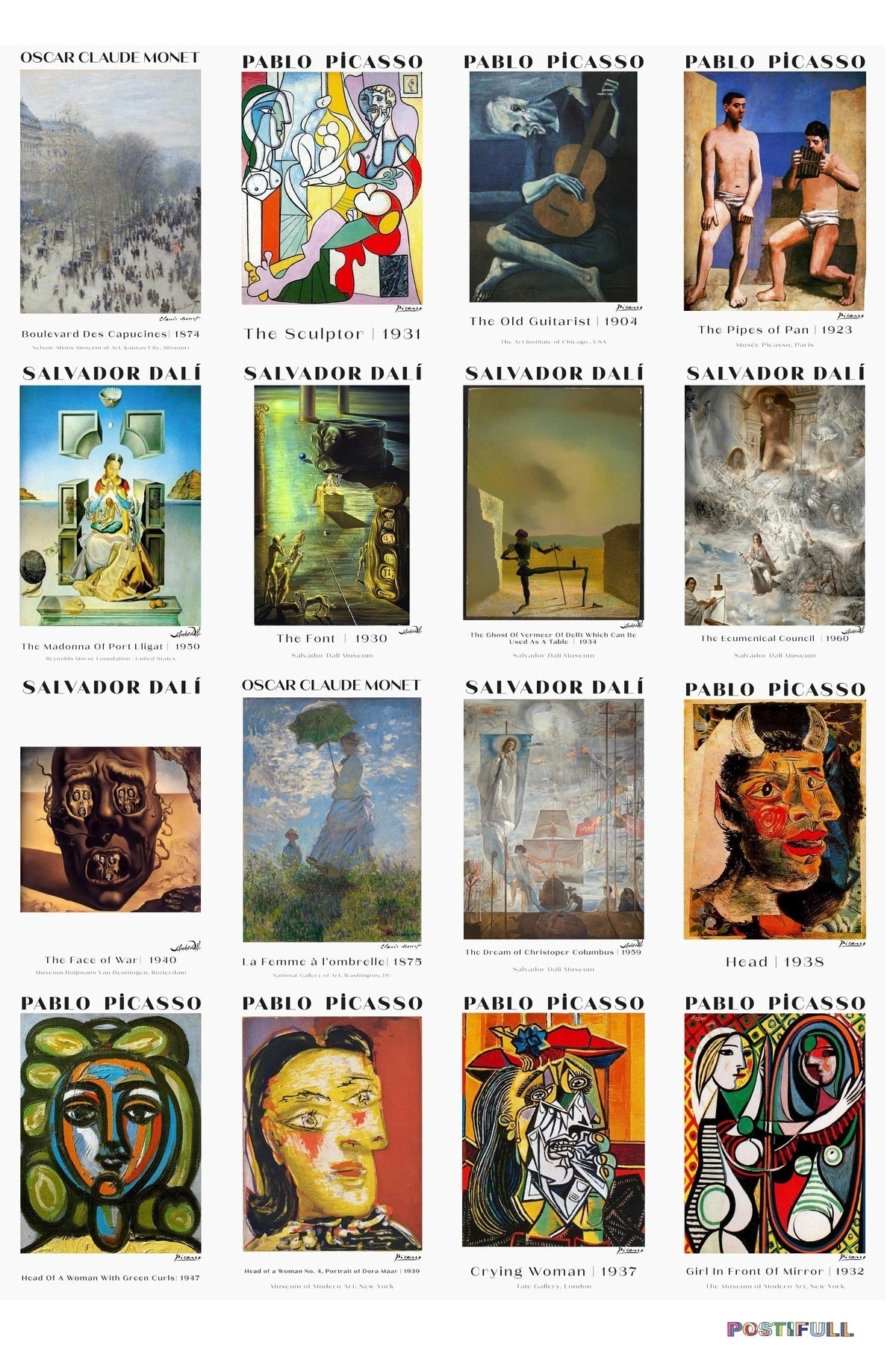 Ressamlar Kolaj Seti, Sanatsal Poster Kartları, Bant Hediyeli - 50 Adet 10*15cm Duvar Posterleri