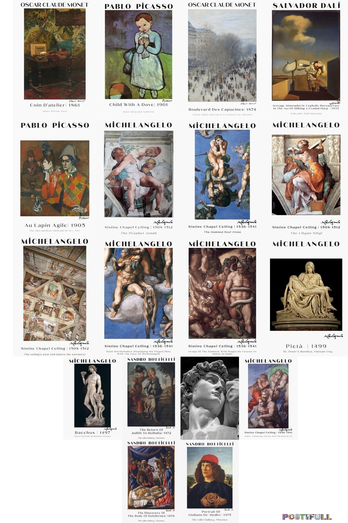 Ressamlar Kolaj Seti, Sanatsal Poster Kartları, Bant Hediyeli - 50 Adet 10*15cm Duvar Posterleri